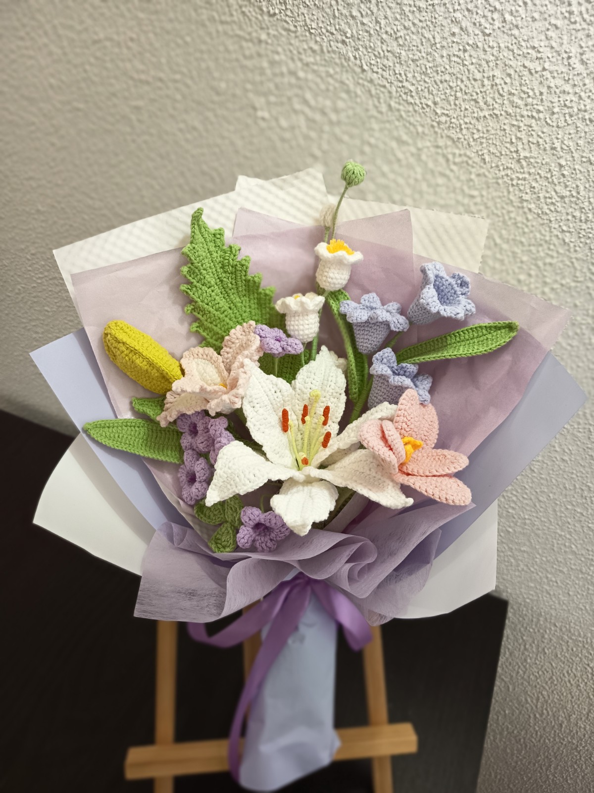 Handgemaakt gehaakt bloemenboeket – pastel kleuren – katoen – origineel cadeau 1