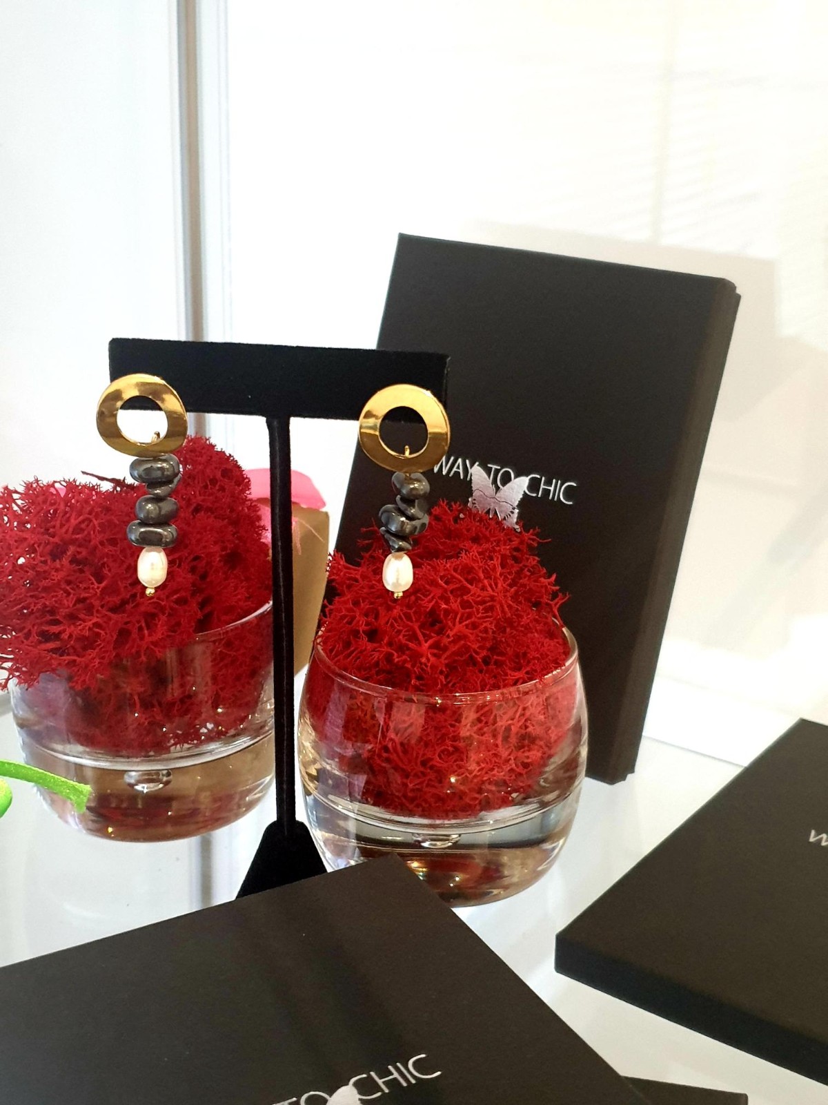 Hematiet en parel oorbellen