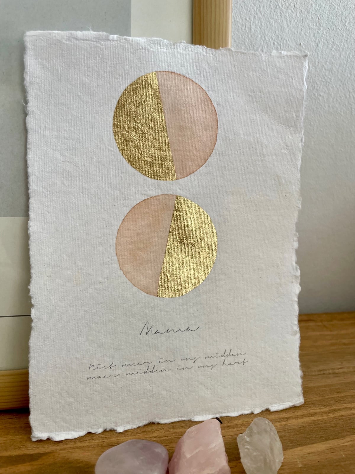 Herinneringsportret met maan van gouden bladmetaal en aquarelverf - A… - 122396 Herinneringsportret met maan van gouden bladmetaal en aquarelverf - A4 of A5 handgeschept papier