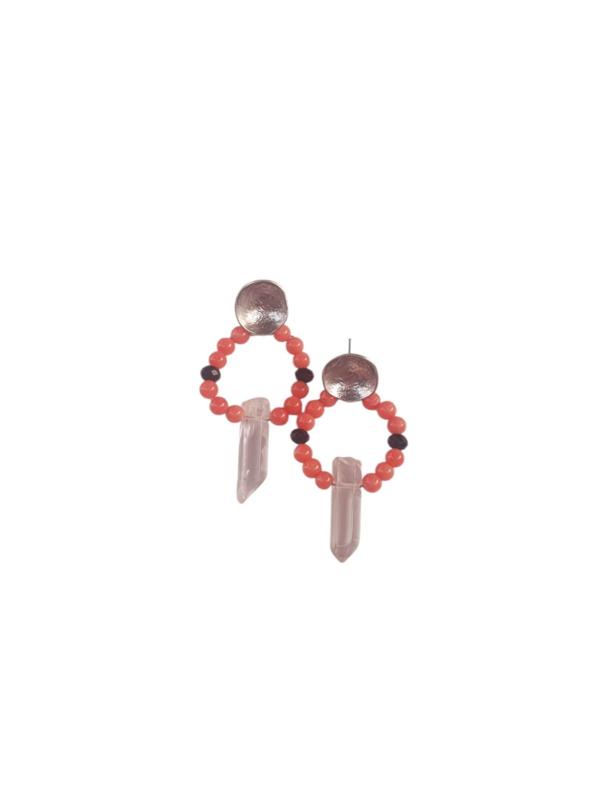 Kwarts en koraal oorbellen