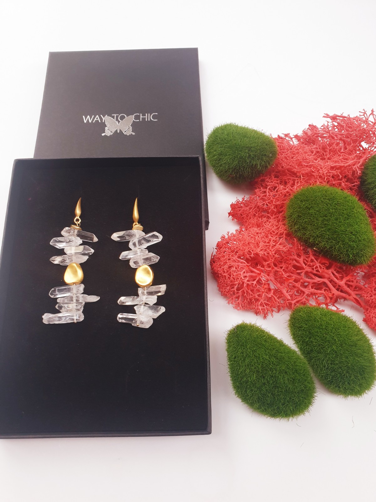 Uniek paar oorbellen - kwarts en goud