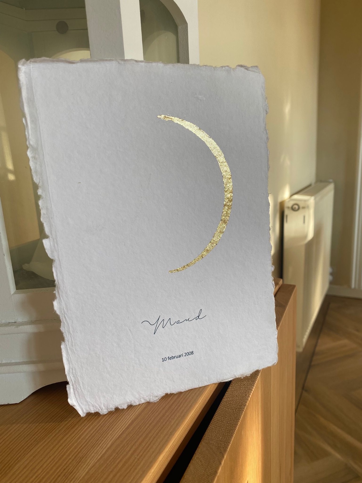 Maanstandportret geboorte, met gouden bladmetaal - A4 of A5 handgeschept papier
