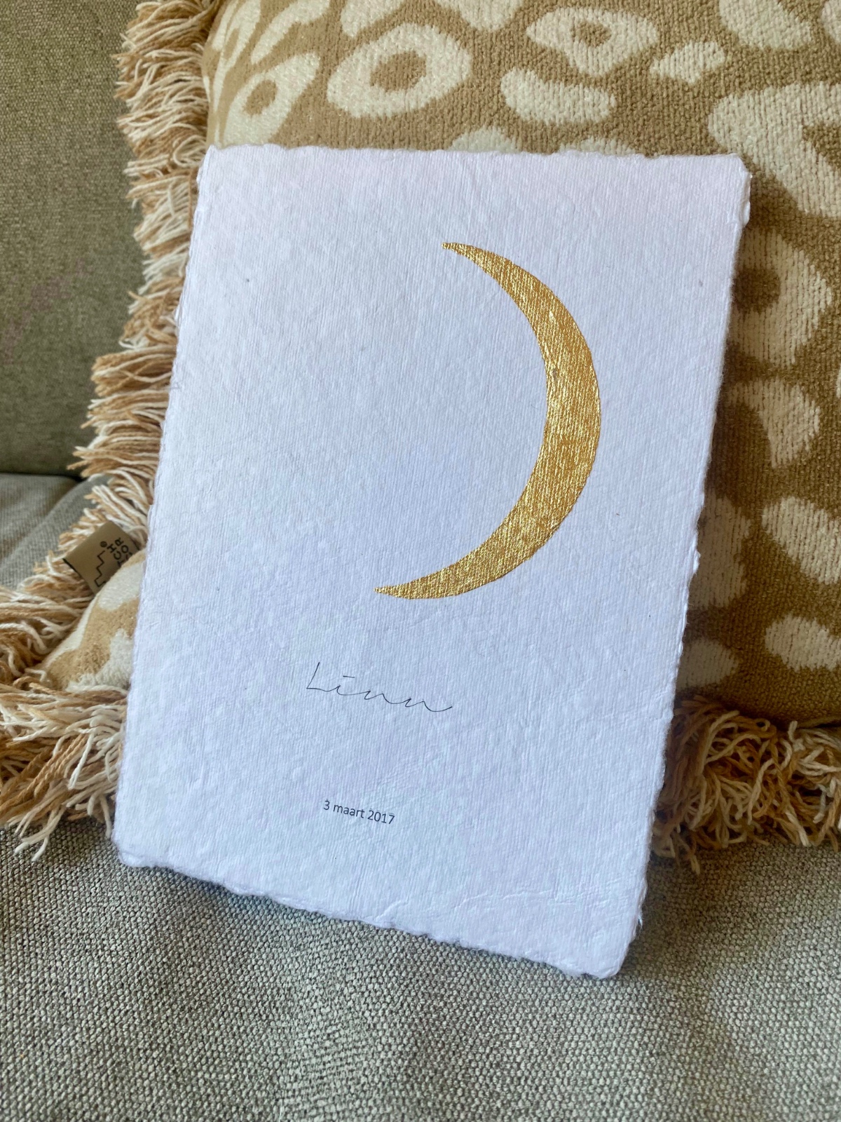 Maanstandportret geboorte, met gouden bladmetaal - A4 of A5 handgeschept papier