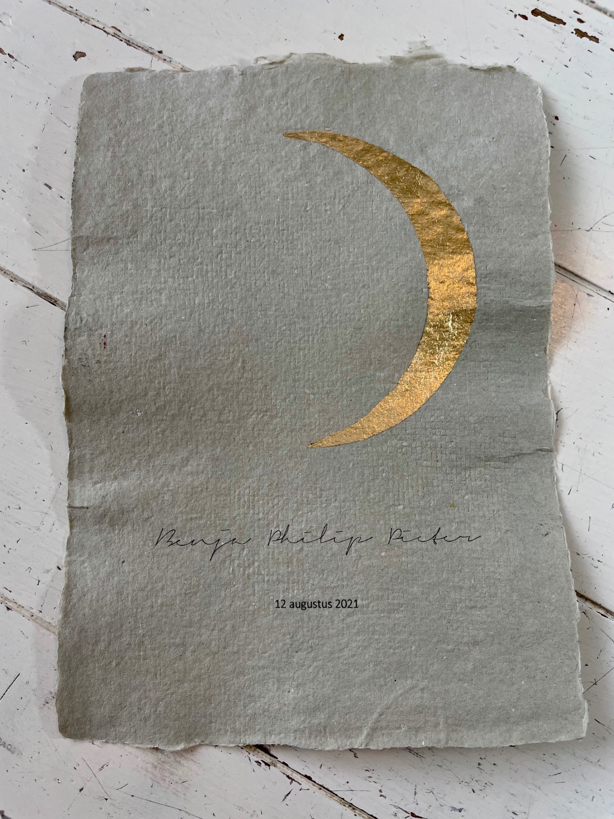 Maanstandportret geboorte, met gouden bladmetaal - A4 of A5 handgeschept papier