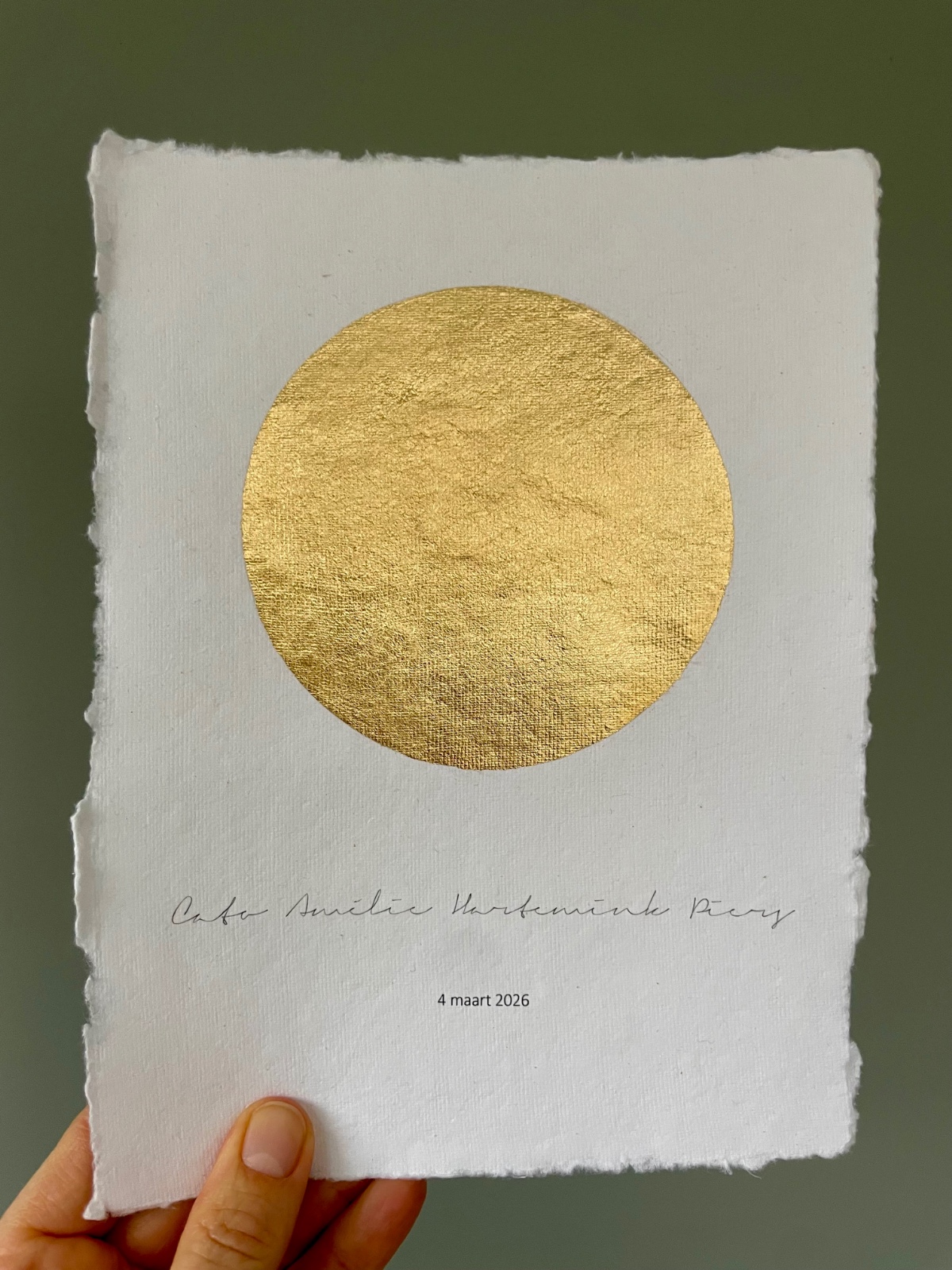 Maanstandportret geboorte, met gouden bladmetaal - A4 of A5 handgeschept papier