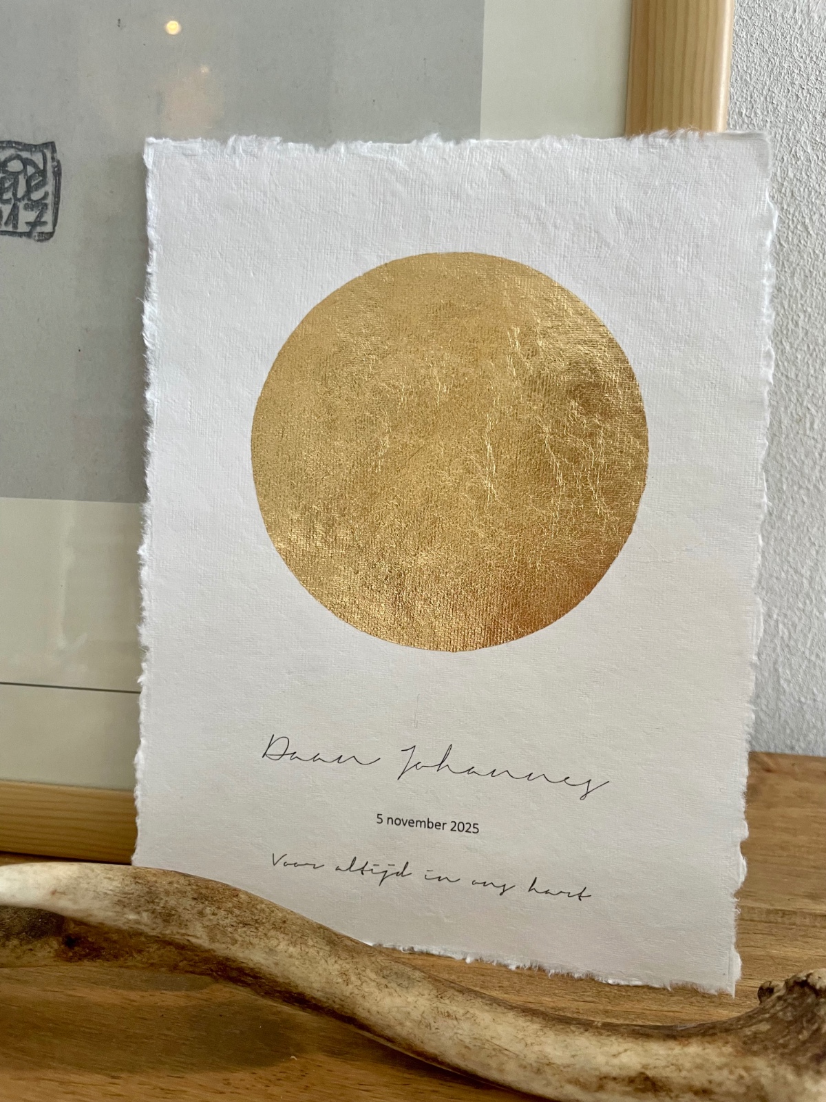 Maanstandportret geboorte, met gouden bladmetaal - A4 of A5 handgeschept papier