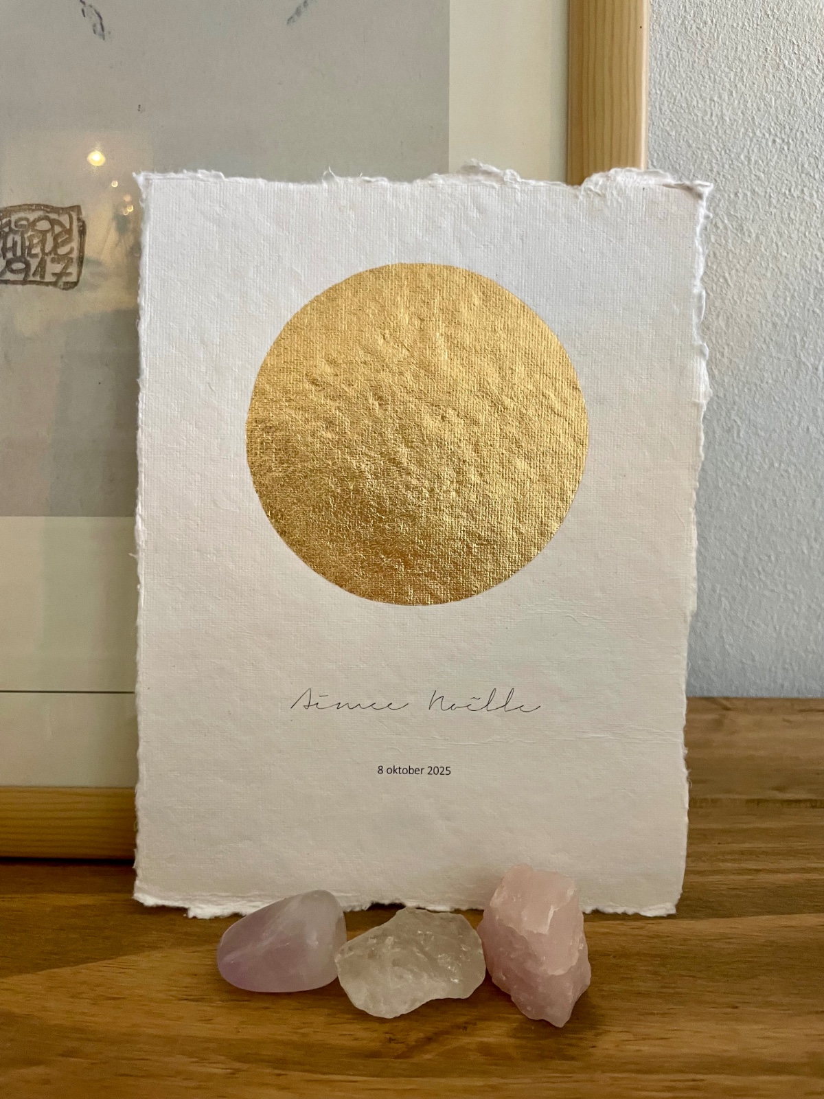 Maanstandportret geboorte, met gouden bladmetaal - A4 of A5 handgeschept papier