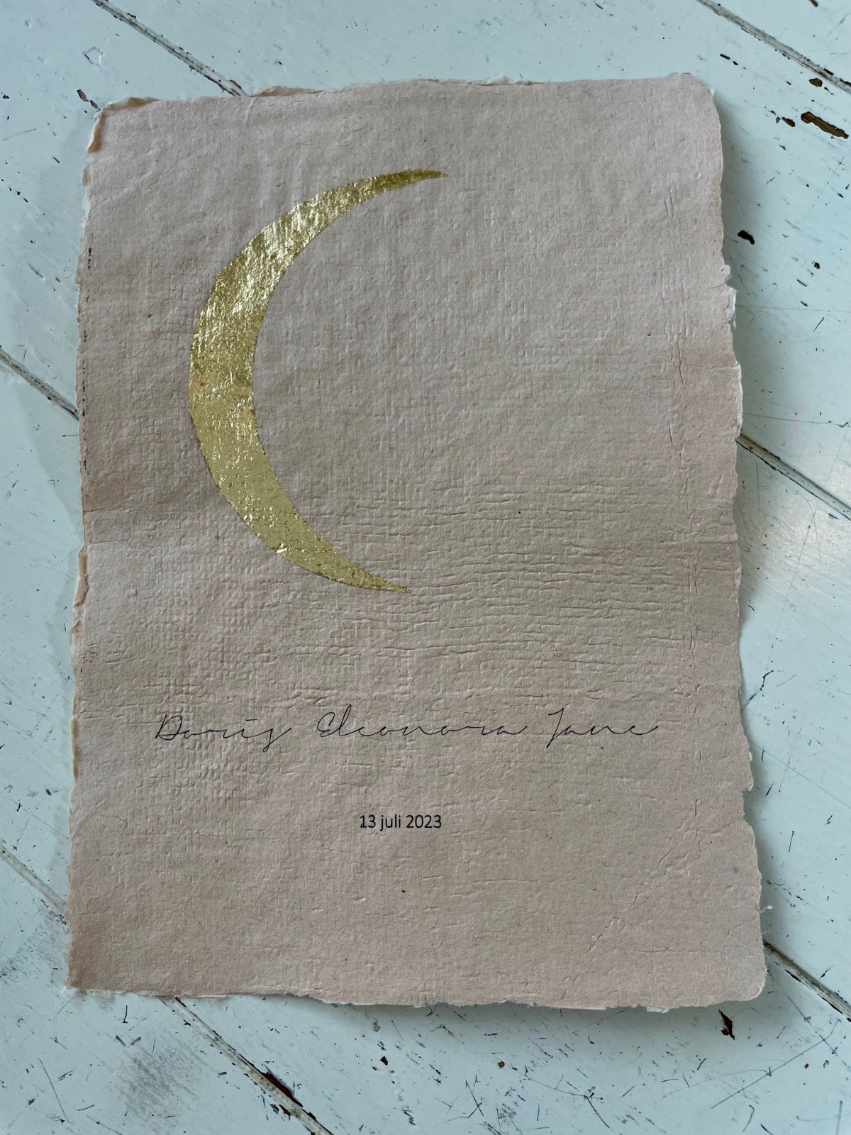Maanstandportret geboorte, met gouden bladmetaal - A4 of A5 handgeschept papier