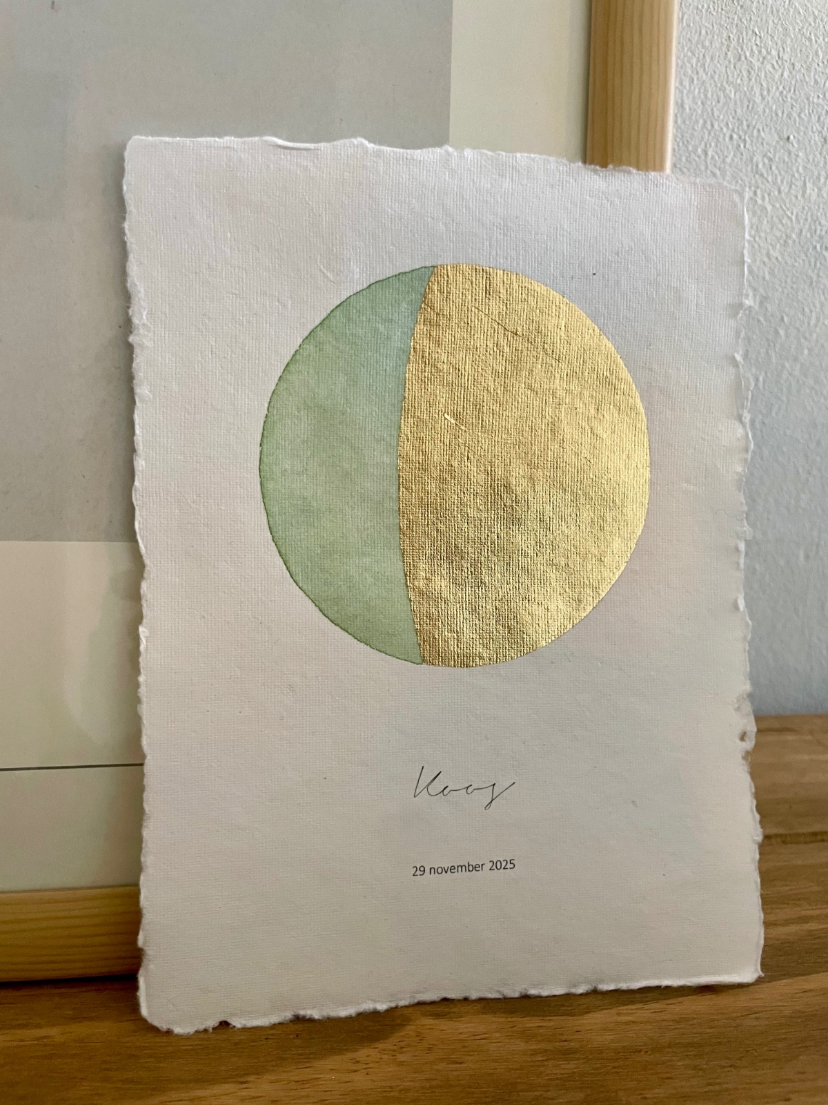 Maanstandportret met gouden bladmetaal en aquarelverf - A4 of A5 hand… - 121758 Maanstandportret geboorte, met gouden bladmetaal en aquarelverf - A4 of A5 handgeschept papier