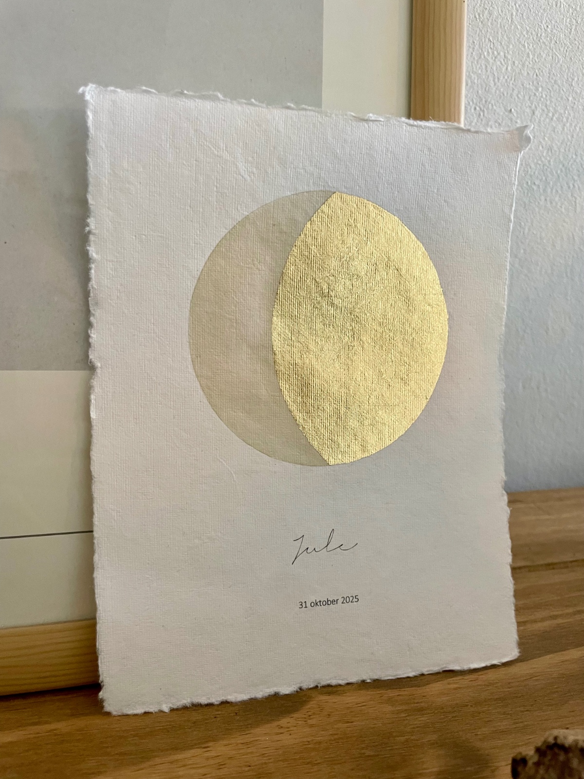 Maanstandportret met gouden bladmetaal en aquarelverf - A4 of A5 hand… - 121761 Maanstandportret geboorte, met gouden bladmetaal en aquarelverf - A4 of A5 handgeschept papier