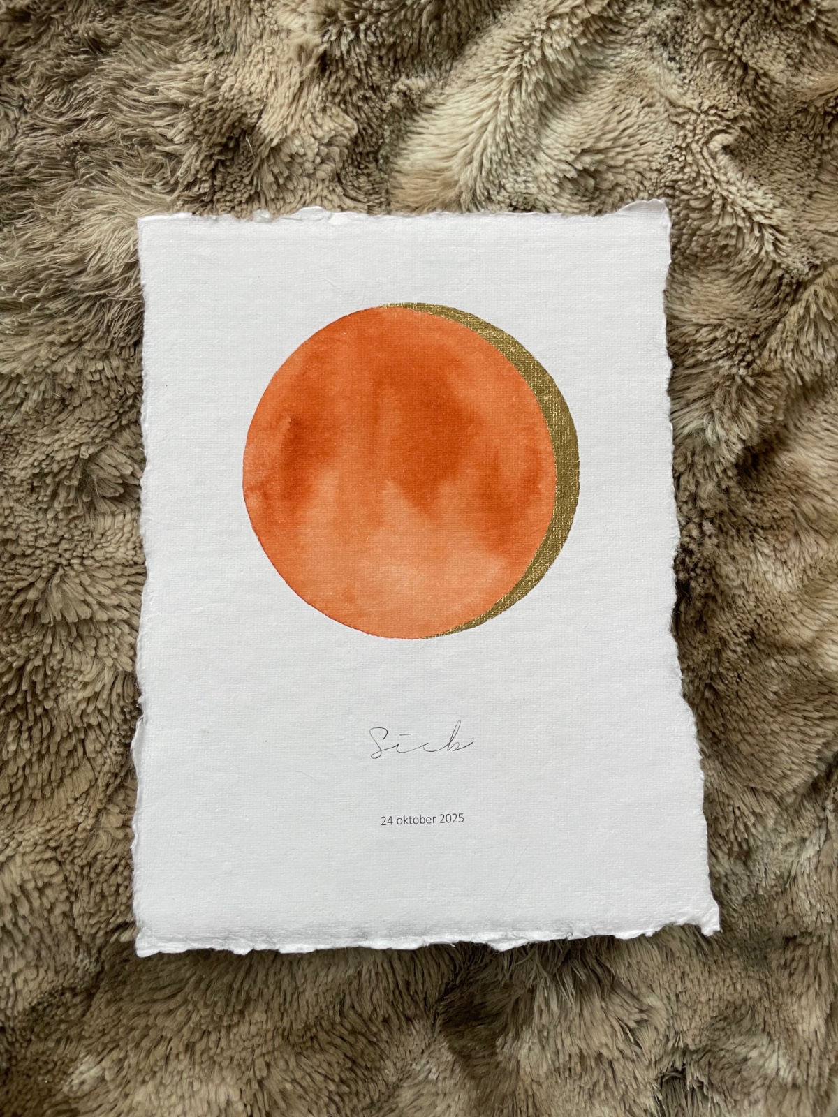 Maanstandportret met gouden bladmetaal en aquarelverf - A4 of A5 hand… - 121762 Maanstandportret geboorte, met gouden bladmetaal en aquarelverf - A4 of A5 handgeschept papier