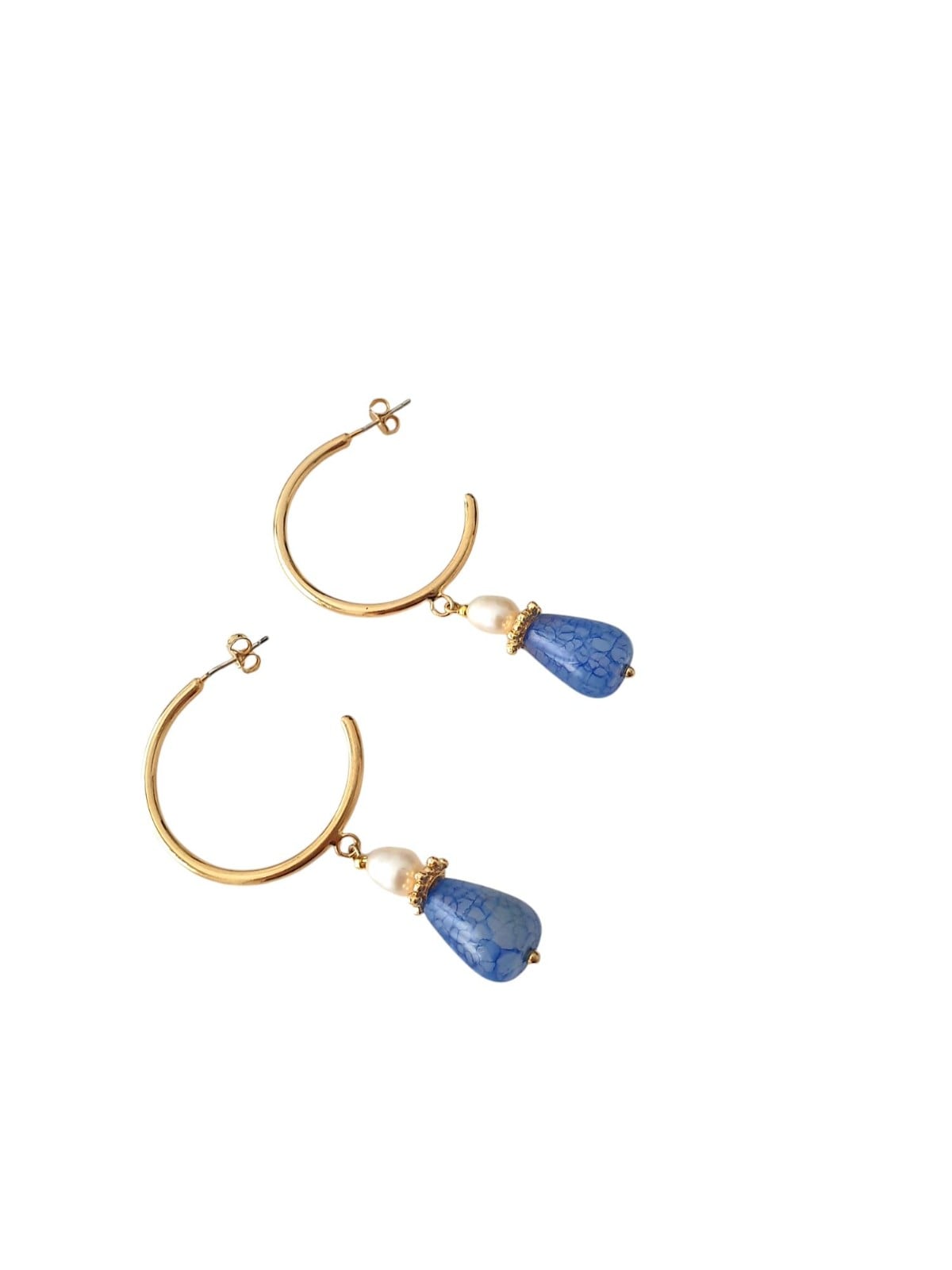 Parel en blauwe agaat oorbellen