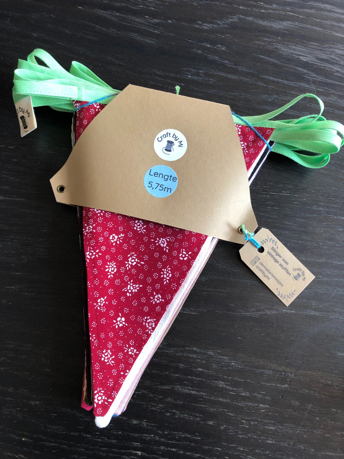 Stoffen slinger, vlaggenlijn groen, 5,75 meter van vintage stoffen