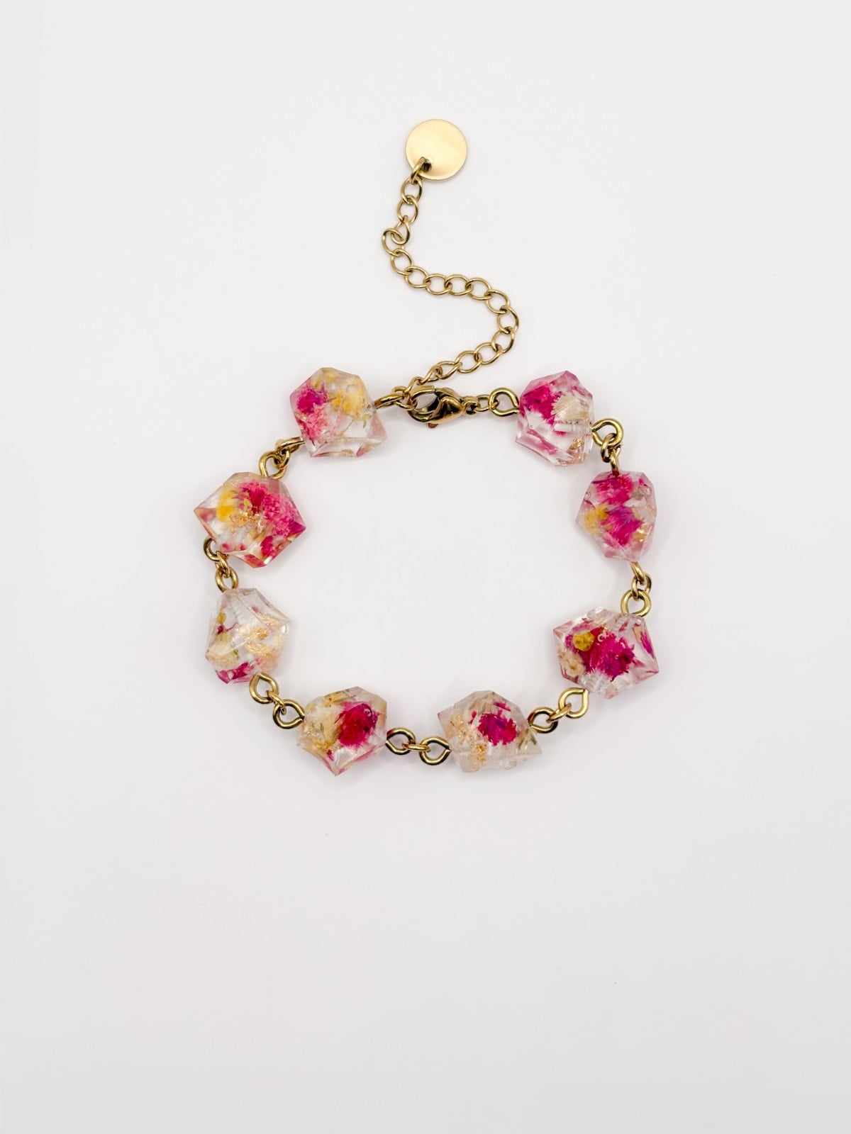 Armband met Kristalvormige Hangers Gevuld met Echt Gipskruid uit Luga… - 125747 Armband met Kristalvormige Hangers Gevuld met Echt Gipskruid uit Lugano (Strawberry Lemonade)