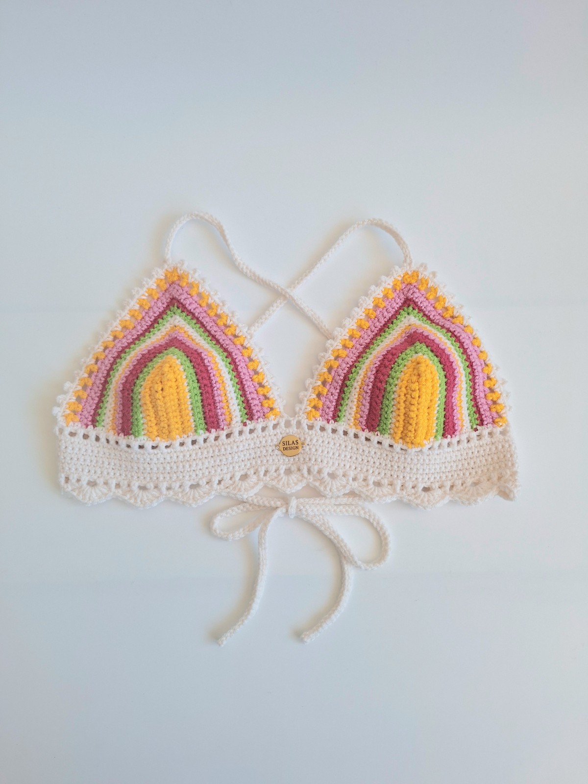 Gehaakt topje | Crème, geel, groen, fuchsia en lichtroze