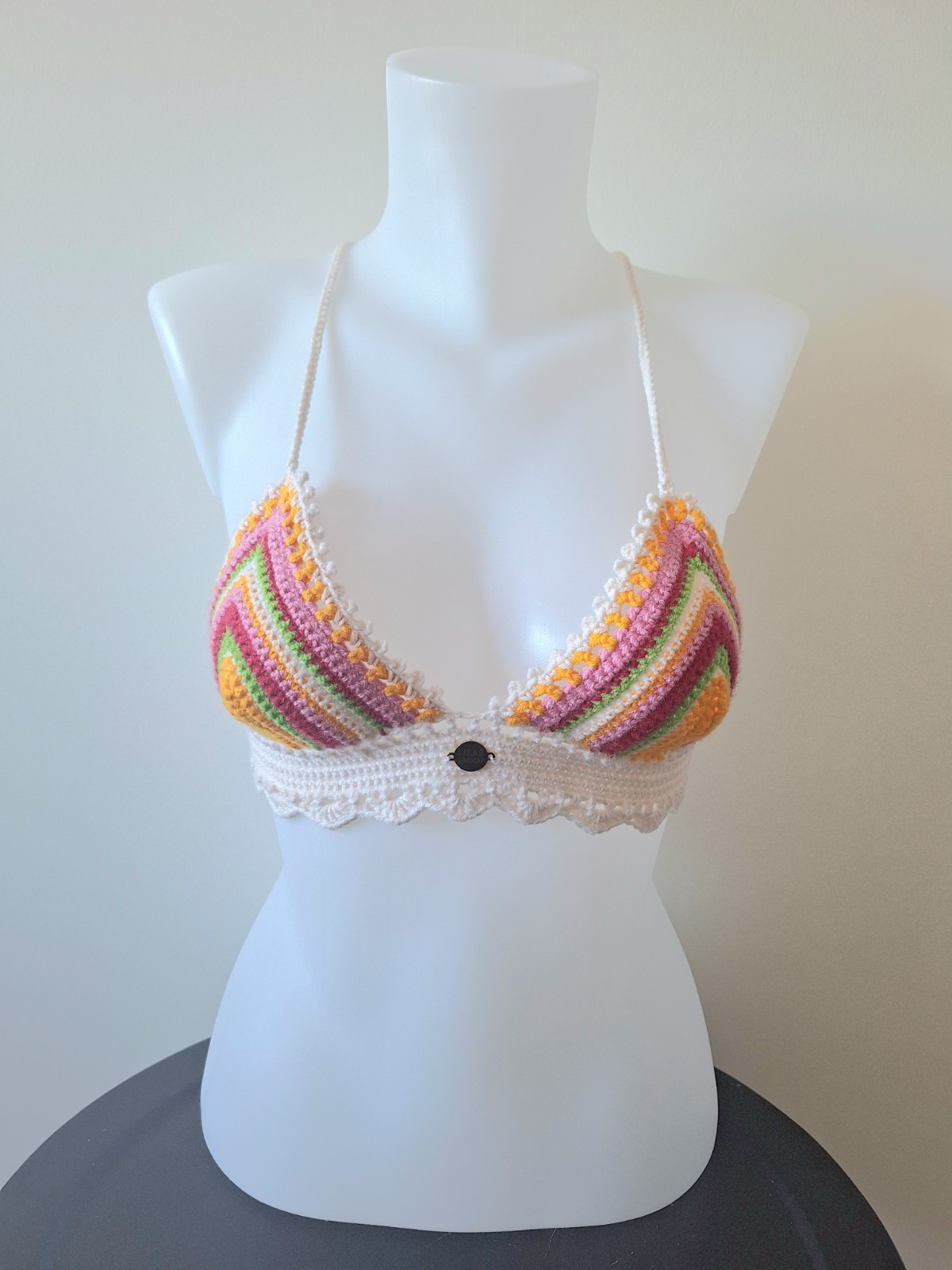 Gehaakt topje | Crème, geel, groen, fuchsia en lichtroze