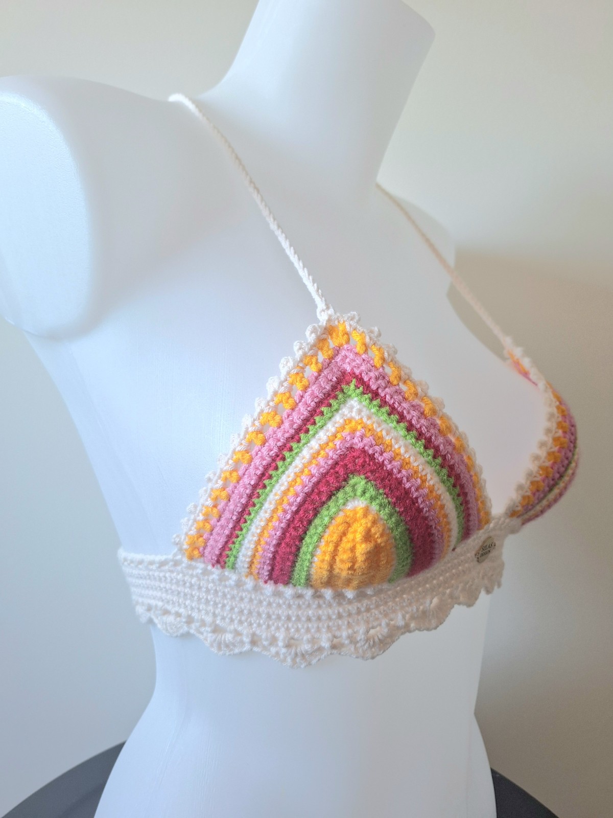 Gehaakt topje | Crème, geel, groen, fuchsia en lichtroze