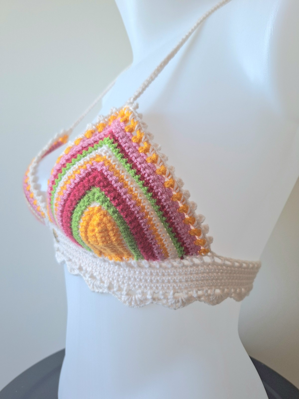 Gehaakt topje | Crème, geel, groen, fuchsia en lichtroze