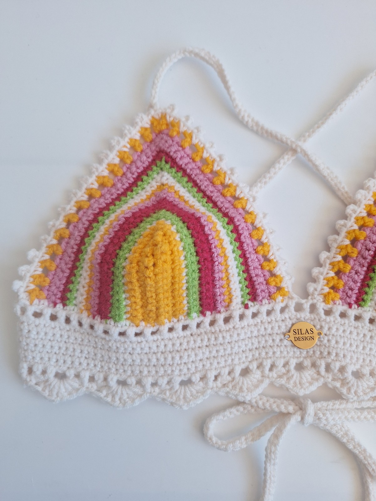 Gehaakt topje | Crème, geel, groen, fuchsia en lichtroze