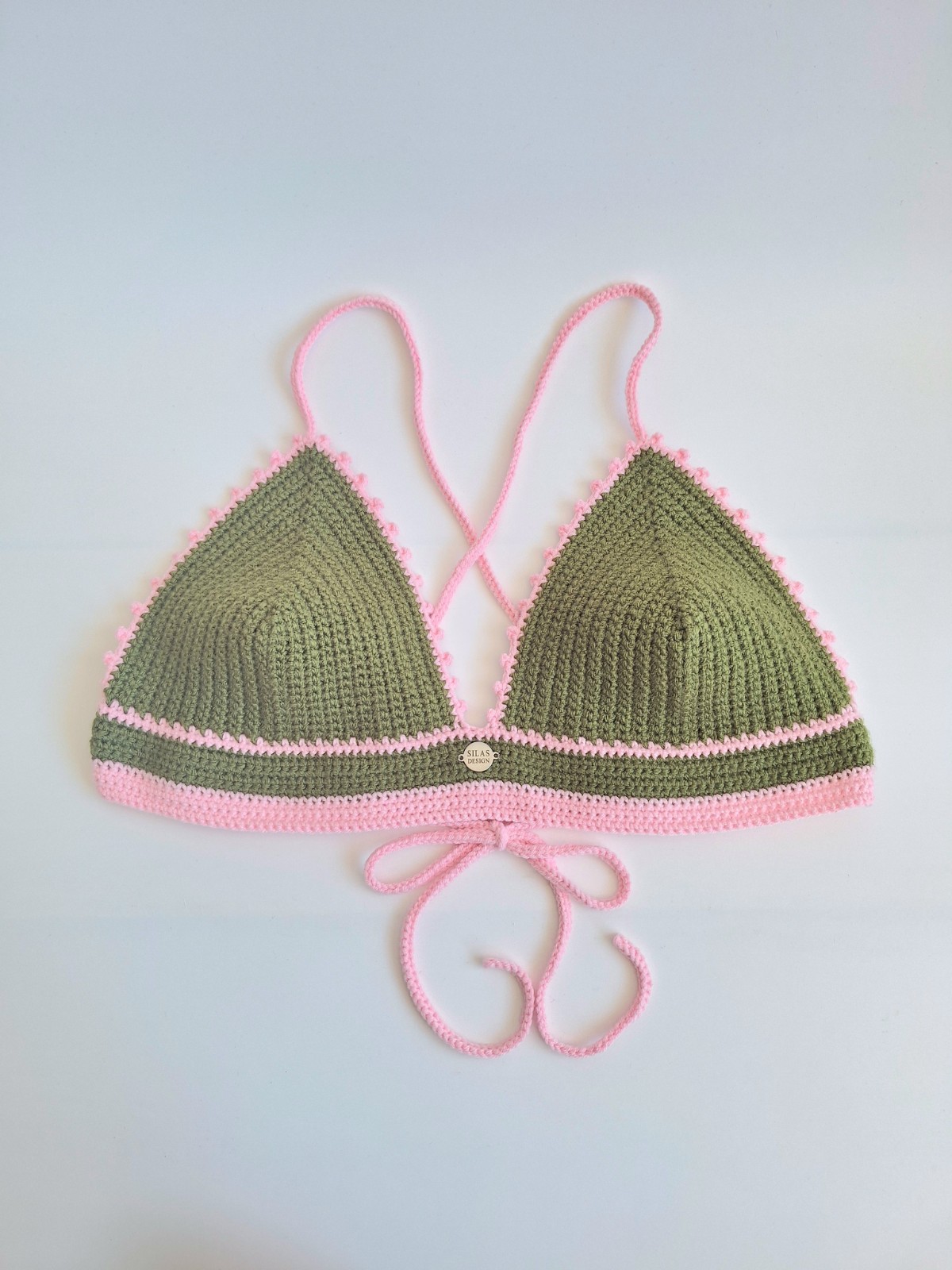 Gehaakt topje | Donkergroen en lichtroze