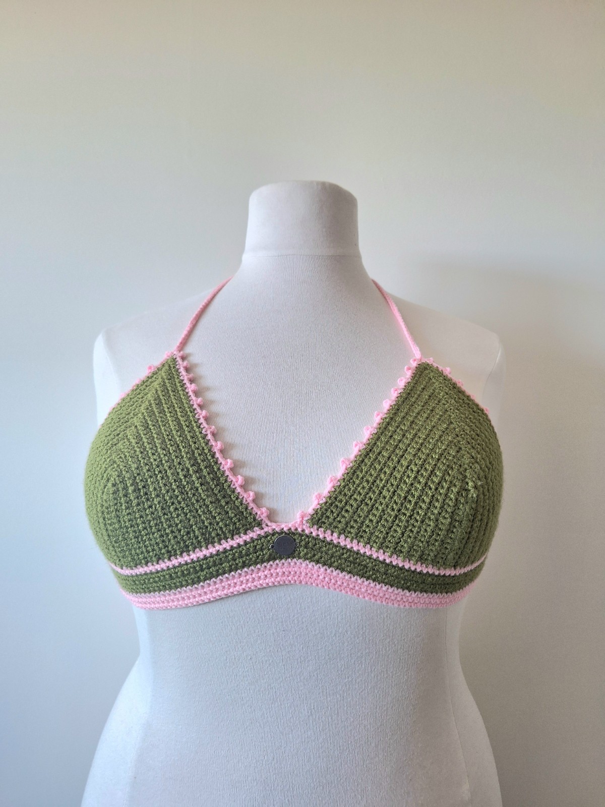 Gehaakt topje | Donkergroen en lichtroze