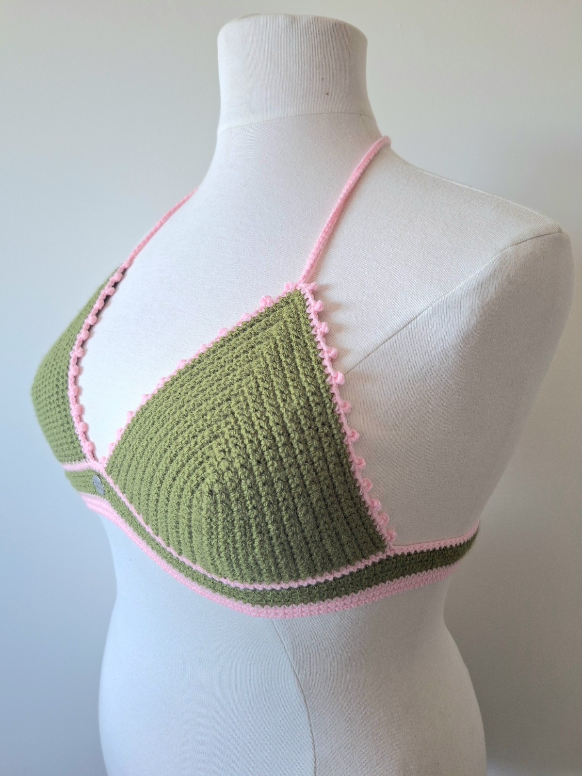 Gehaakt topje | Donkergroen en lichtroze