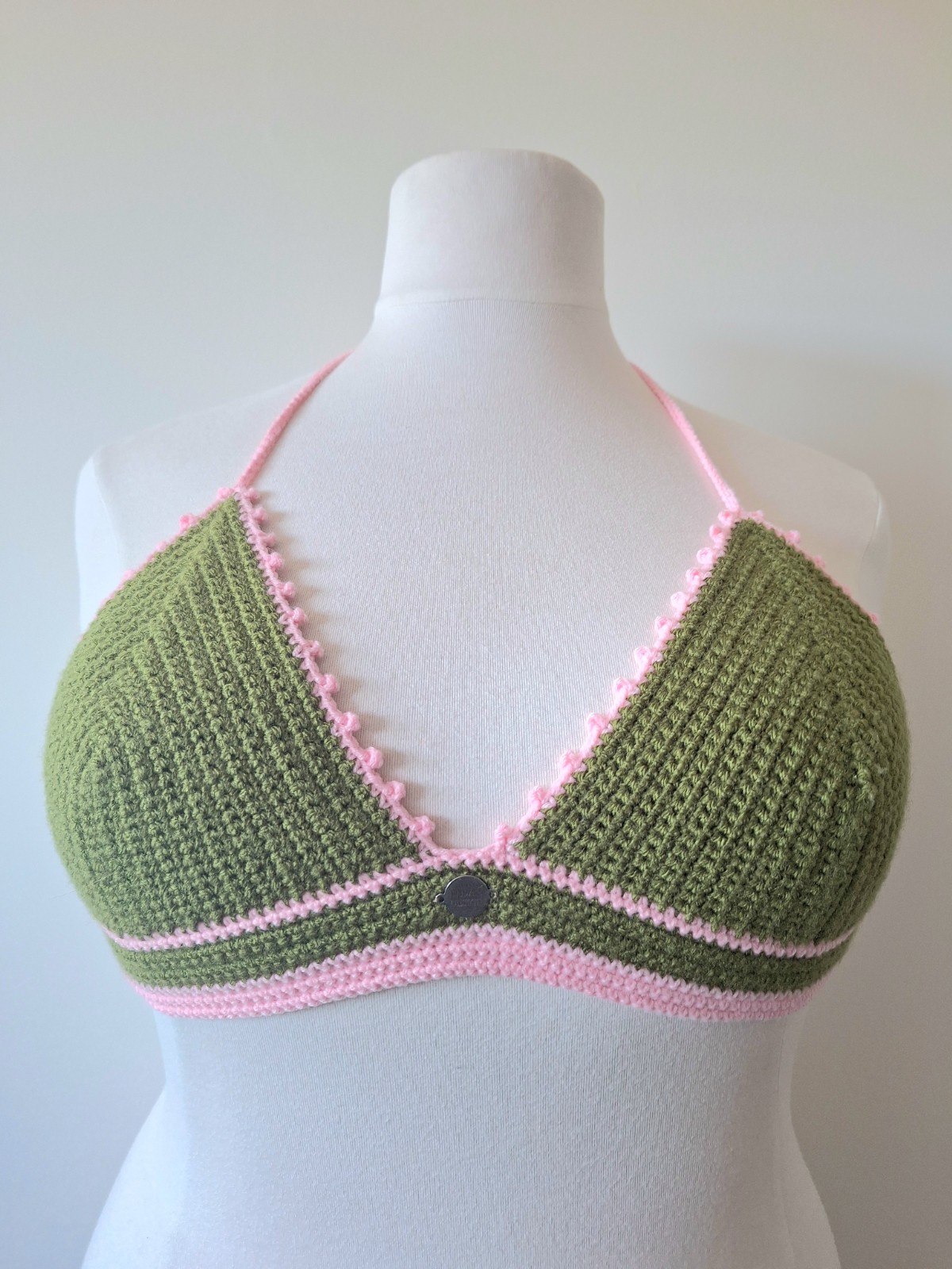 Gehaakt topje | Donkergroen en lichtroze