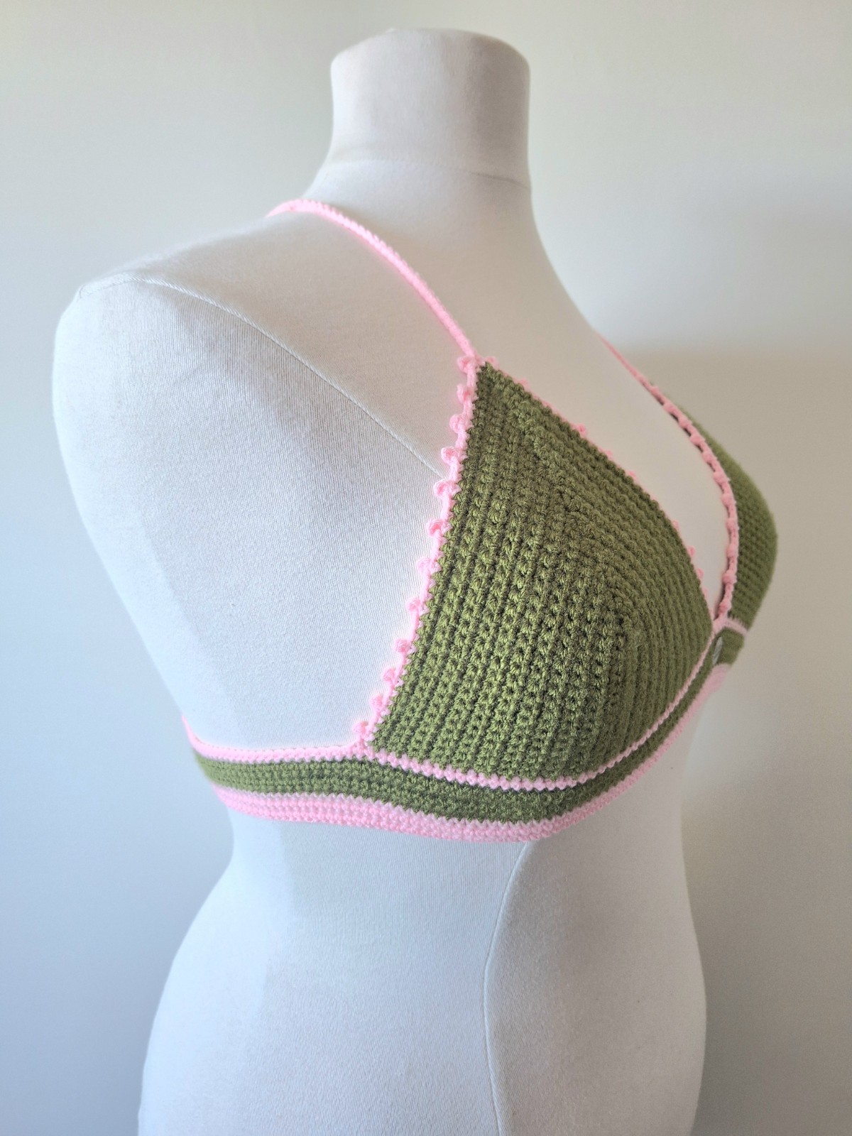 Gehaakt topje | Donkergroen en lichtroze