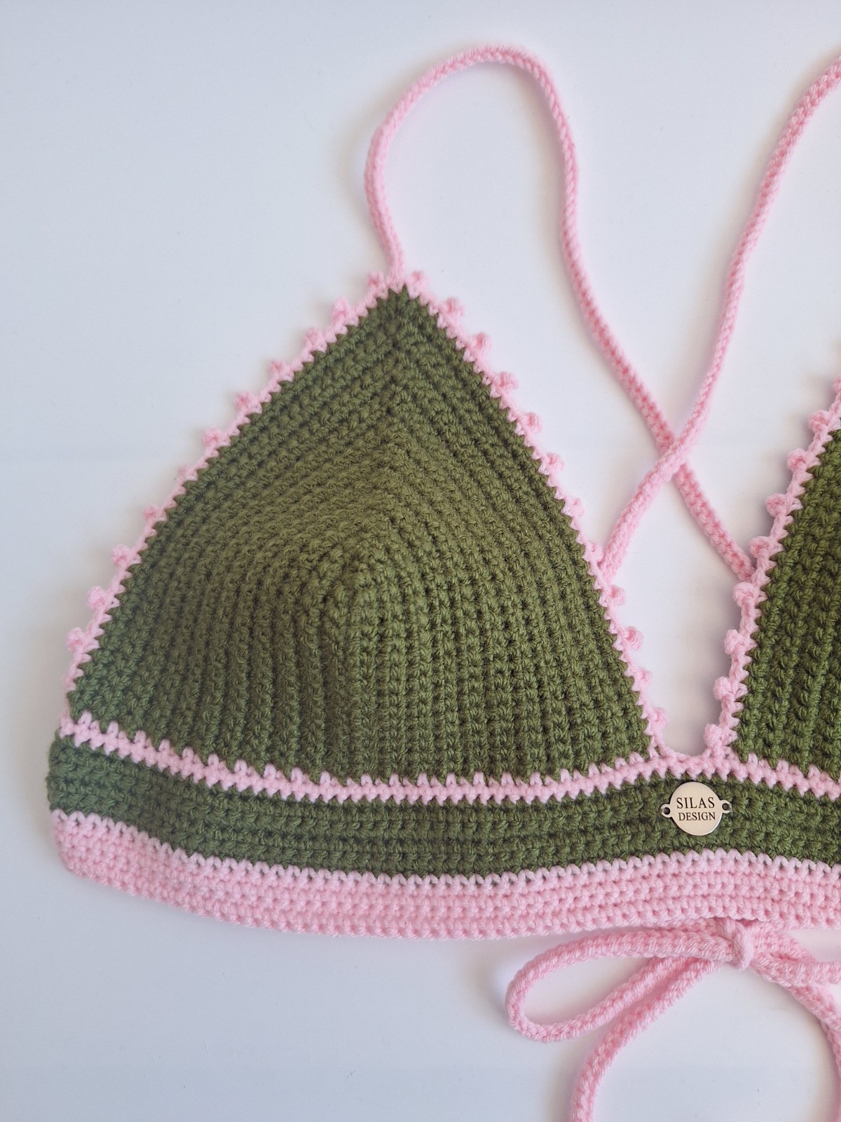 Gehaakt topje | Donkergroen en lichtroze