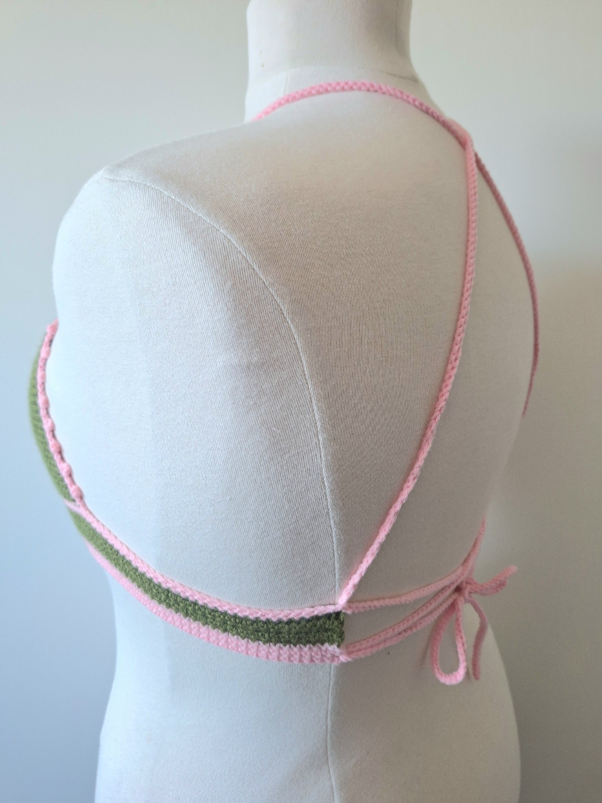 Gehaakt topje | Donkergroen en lichtroze