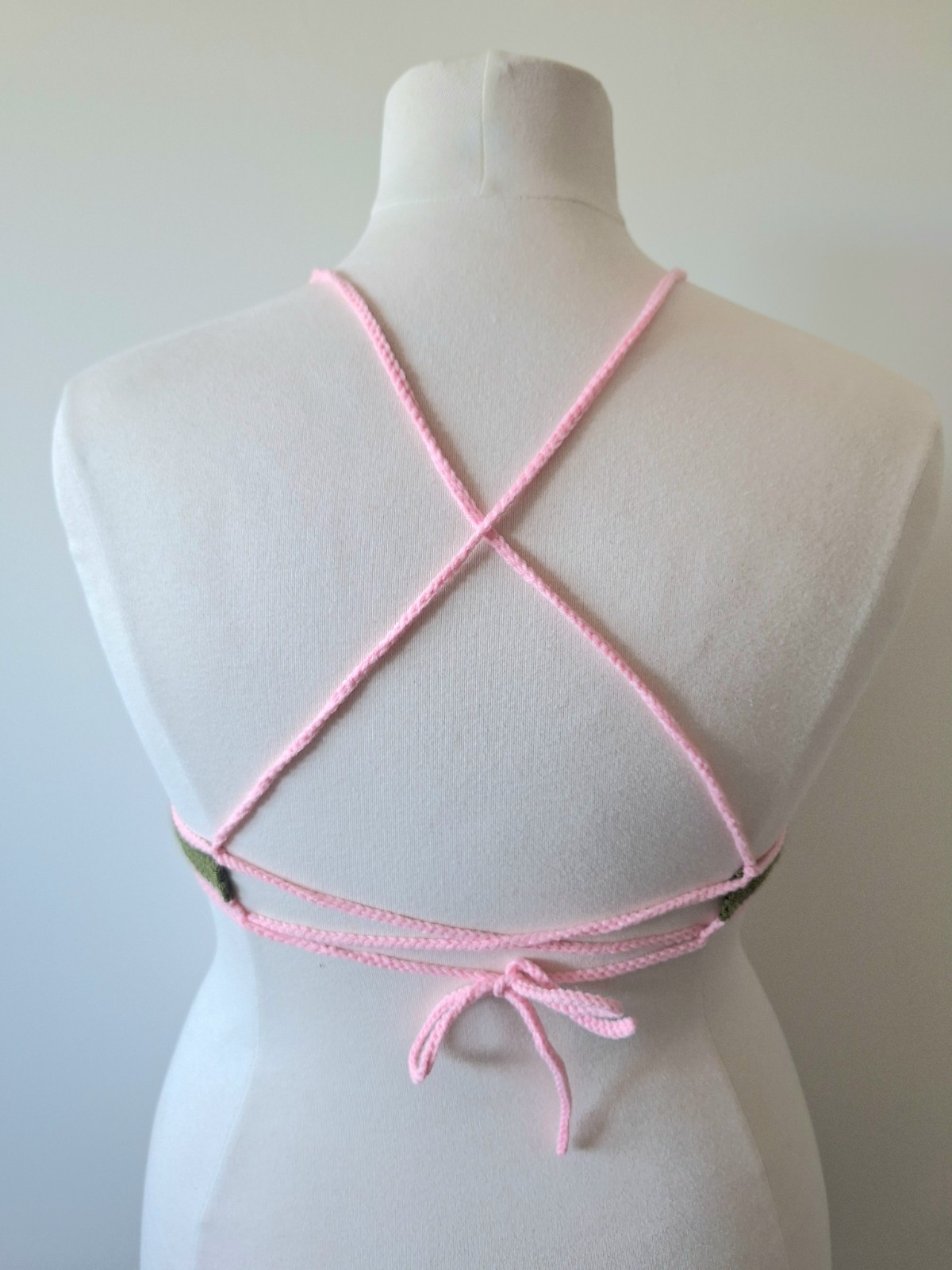 Gehaakt topje | Donkergroen en lichtroze