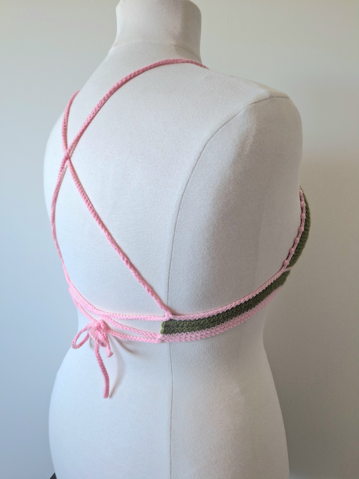 Gehaakt topje | Donkergroen en lichtroze