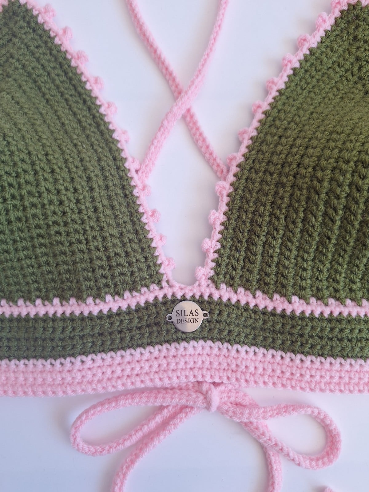 Gehaakt topje | Donkergroen en lichtroze