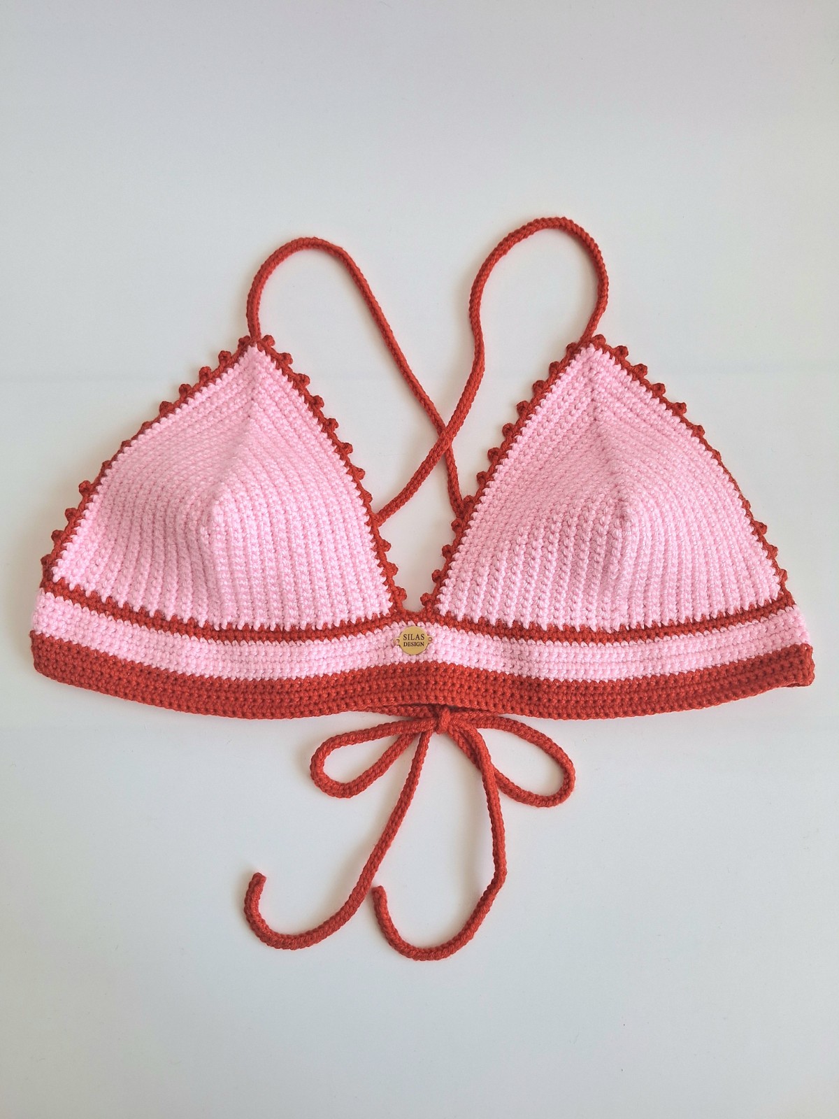 Gehaakt topje | Lichtroze en rood