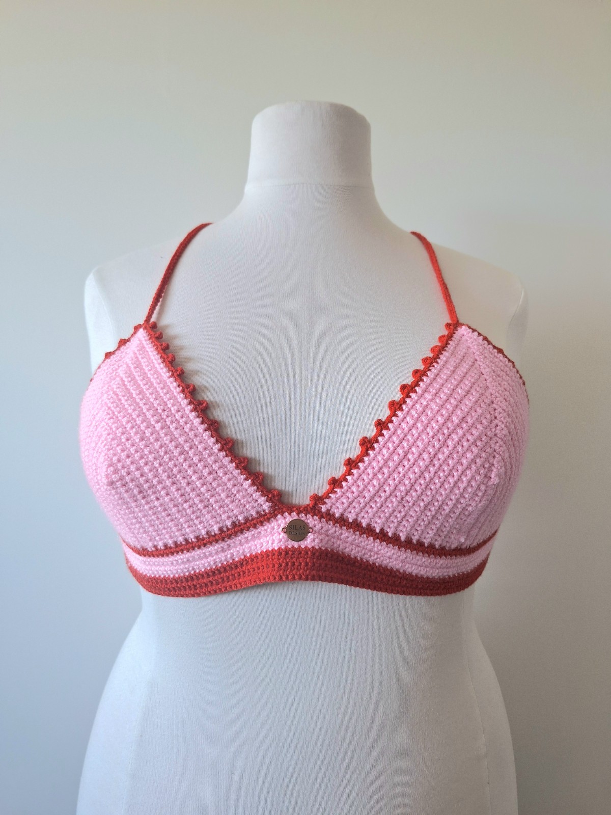 Gehaakt topje | Lichtroze en rood