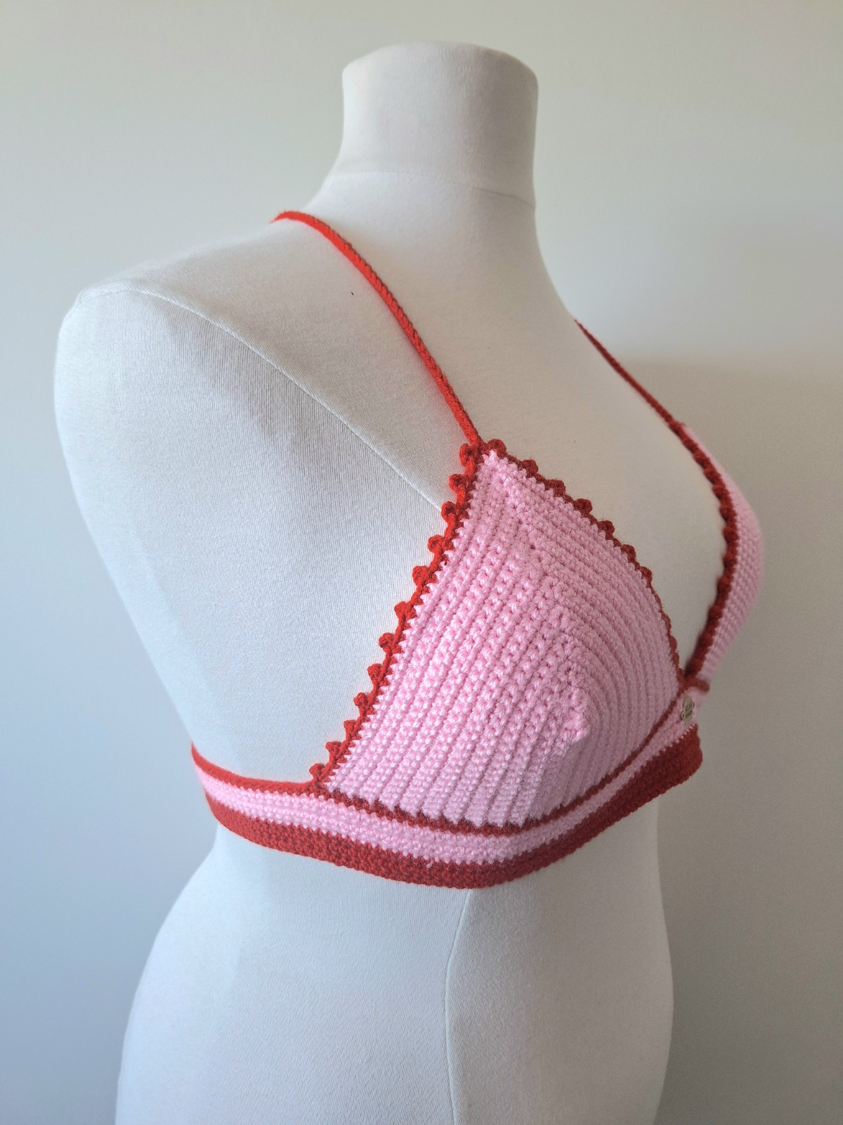 Gehaakt topje | Lichtroze en rood