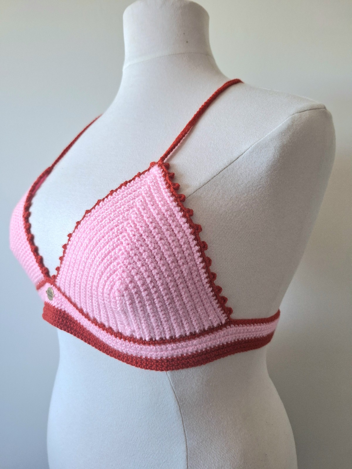 Gehaakt topje | Lichtroze en rood