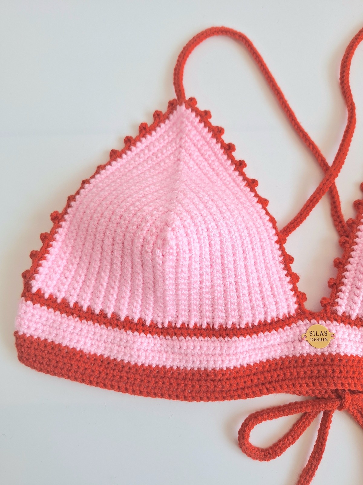 Gehaakt topje | Lichtroze en rood