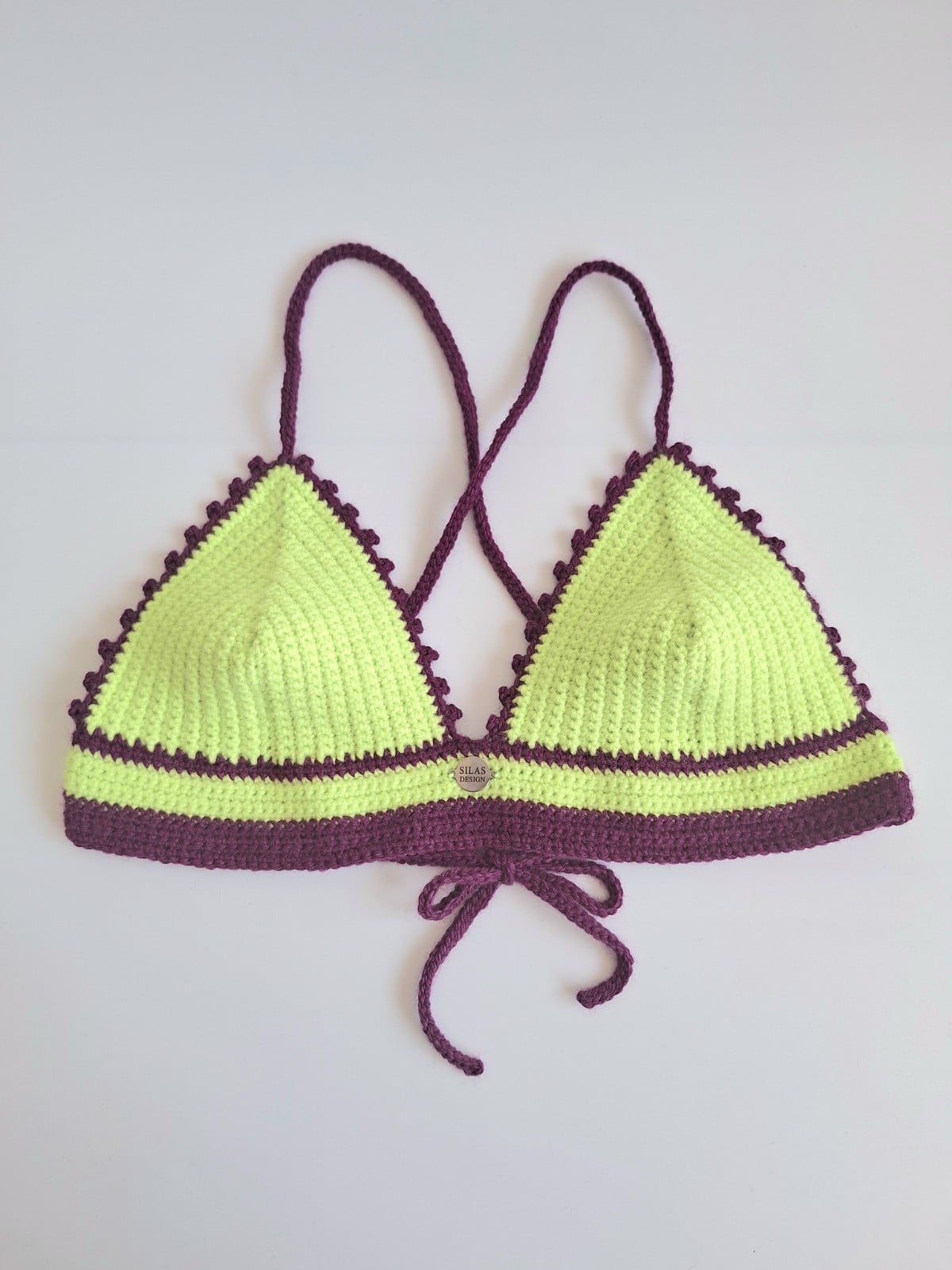 Gehaakt topje | Limegroen en aubergine paars