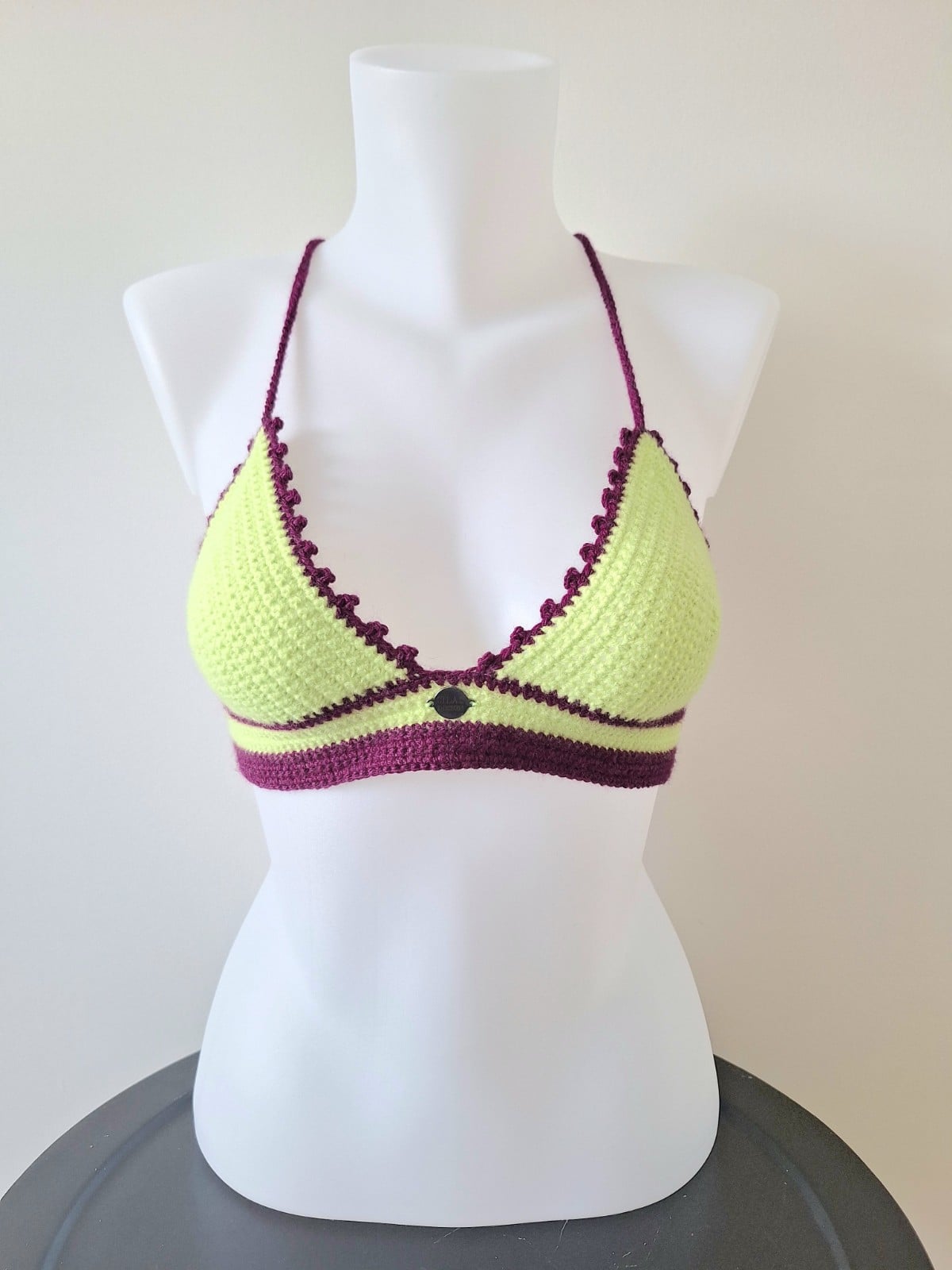 Gehaakt topje | Limegroen en aubergine paars