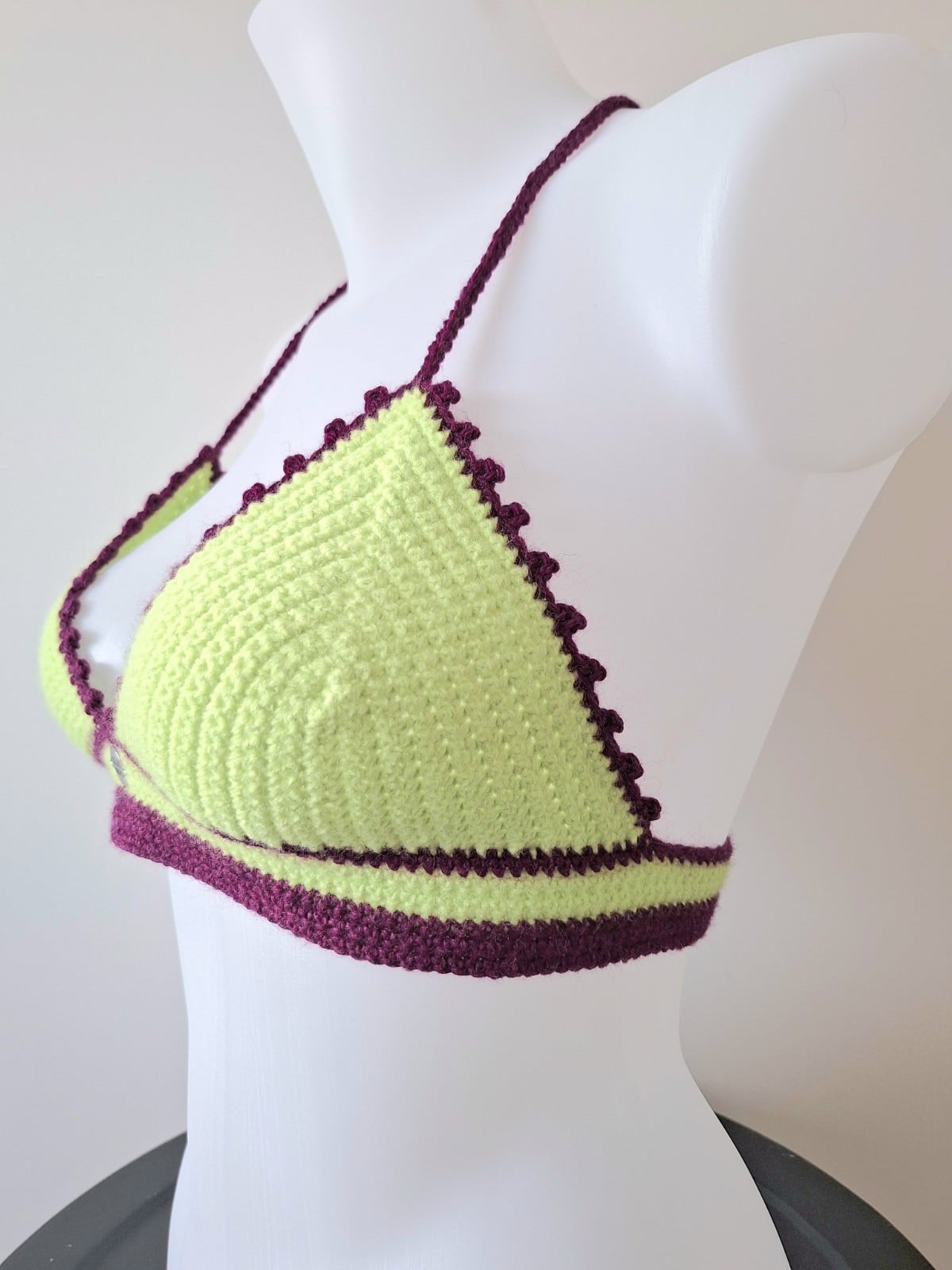 Gehaakt topje | Limegroen en aubergine paars