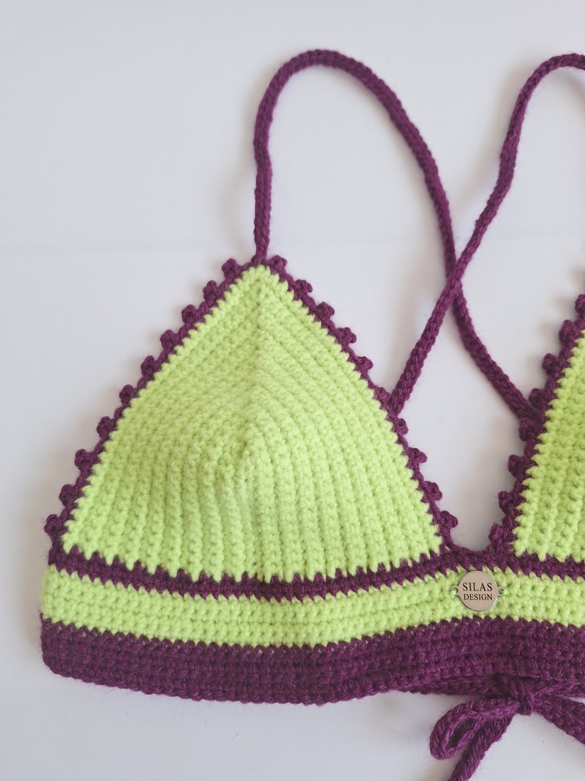 Gehaakt topje | Limegroen en aubergine paars
