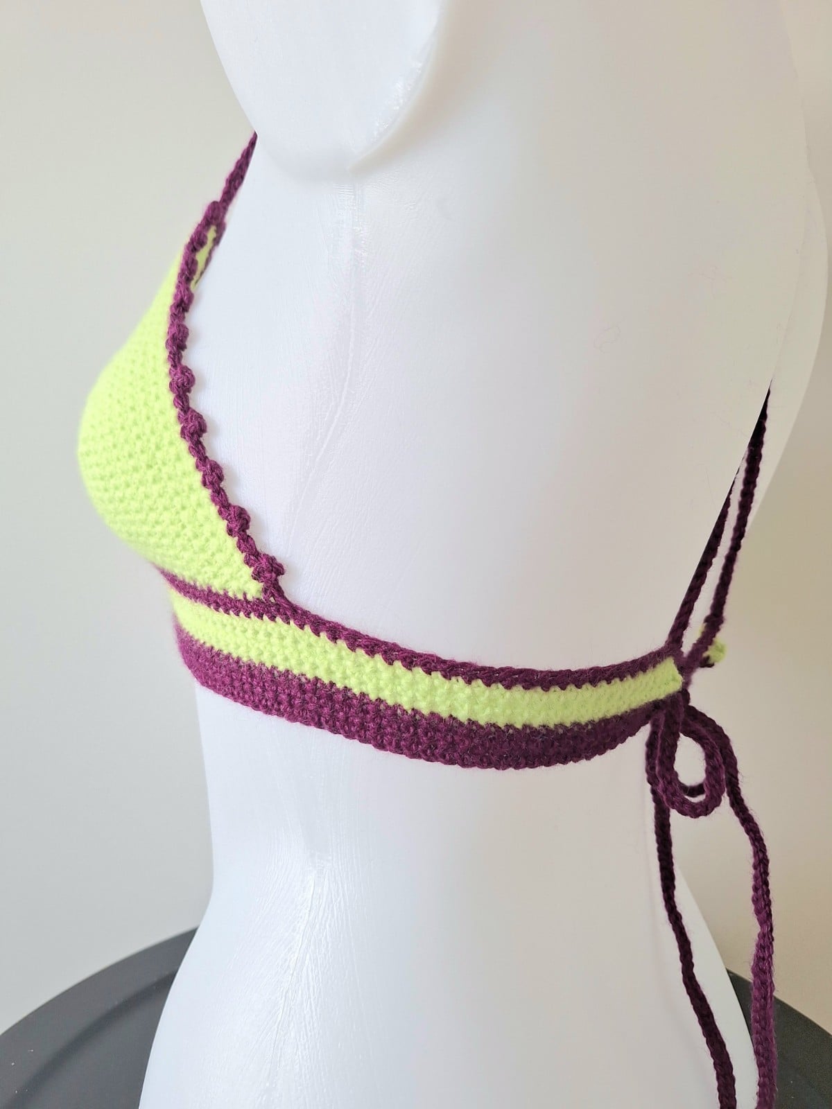 Gehaakt topje | Limegroen en aubergine paars