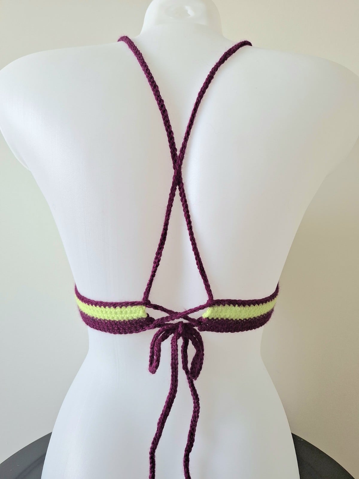 Gehaakt topje | Limegroen en aubergine paars