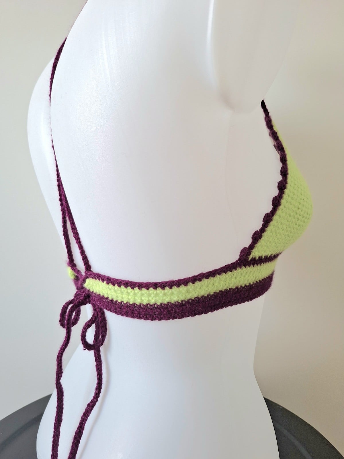 Gehaakt topje | Limegroen en aubergine paars