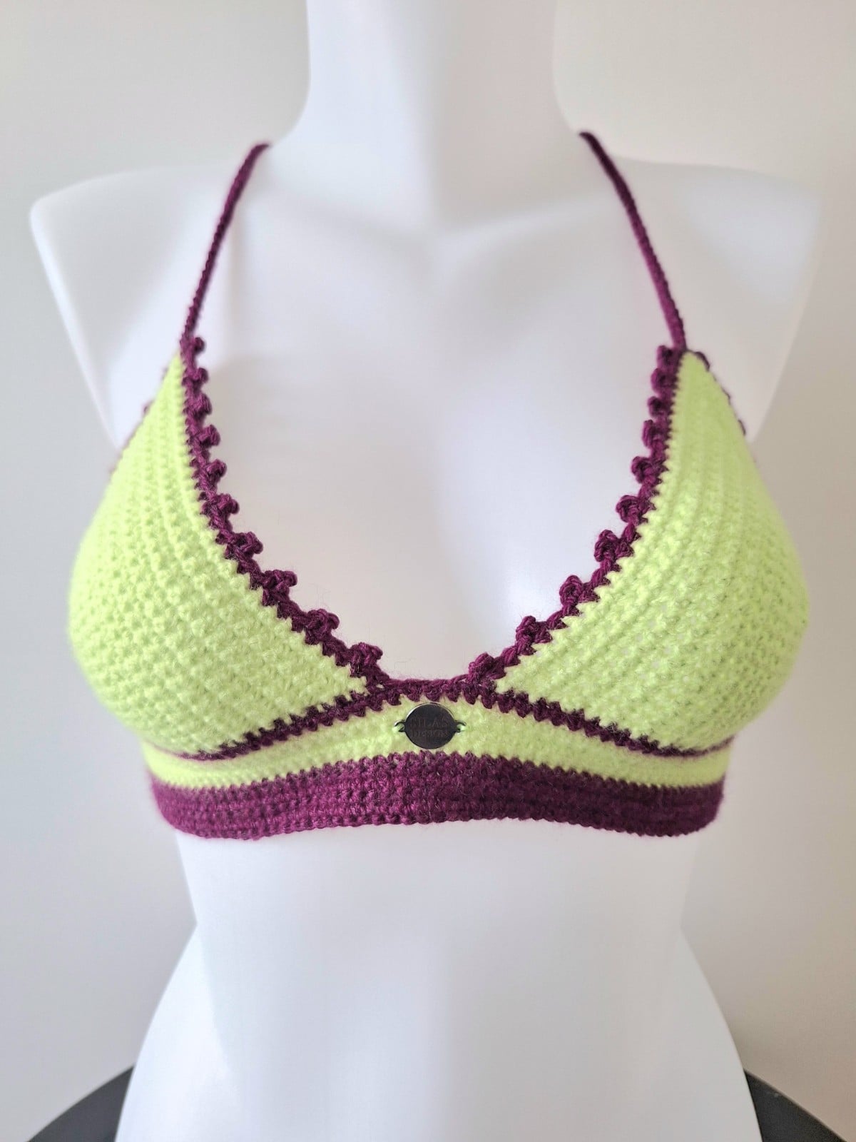 Gehaakt topje | Limegroen en aubergine paars