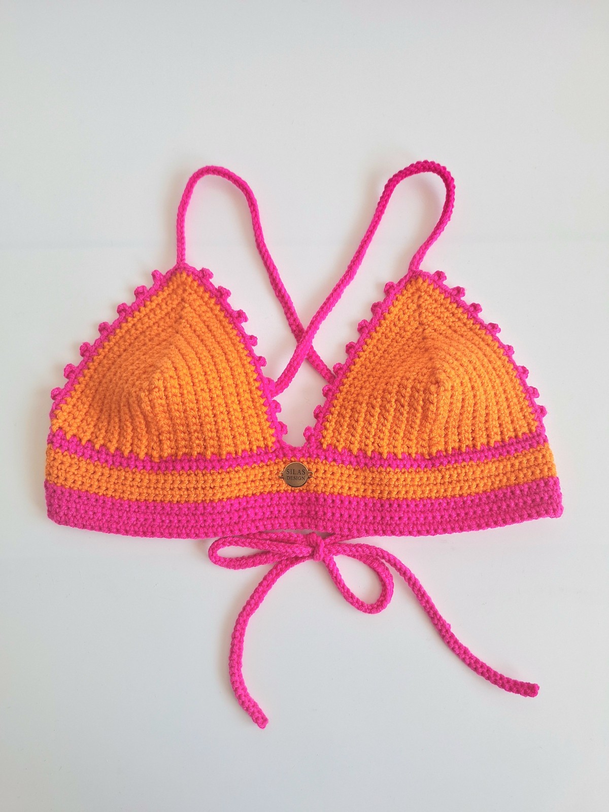 Gehaakt topje | Oranje en knalroze - 124269 Gehaakt topje | Oranje en knalroze