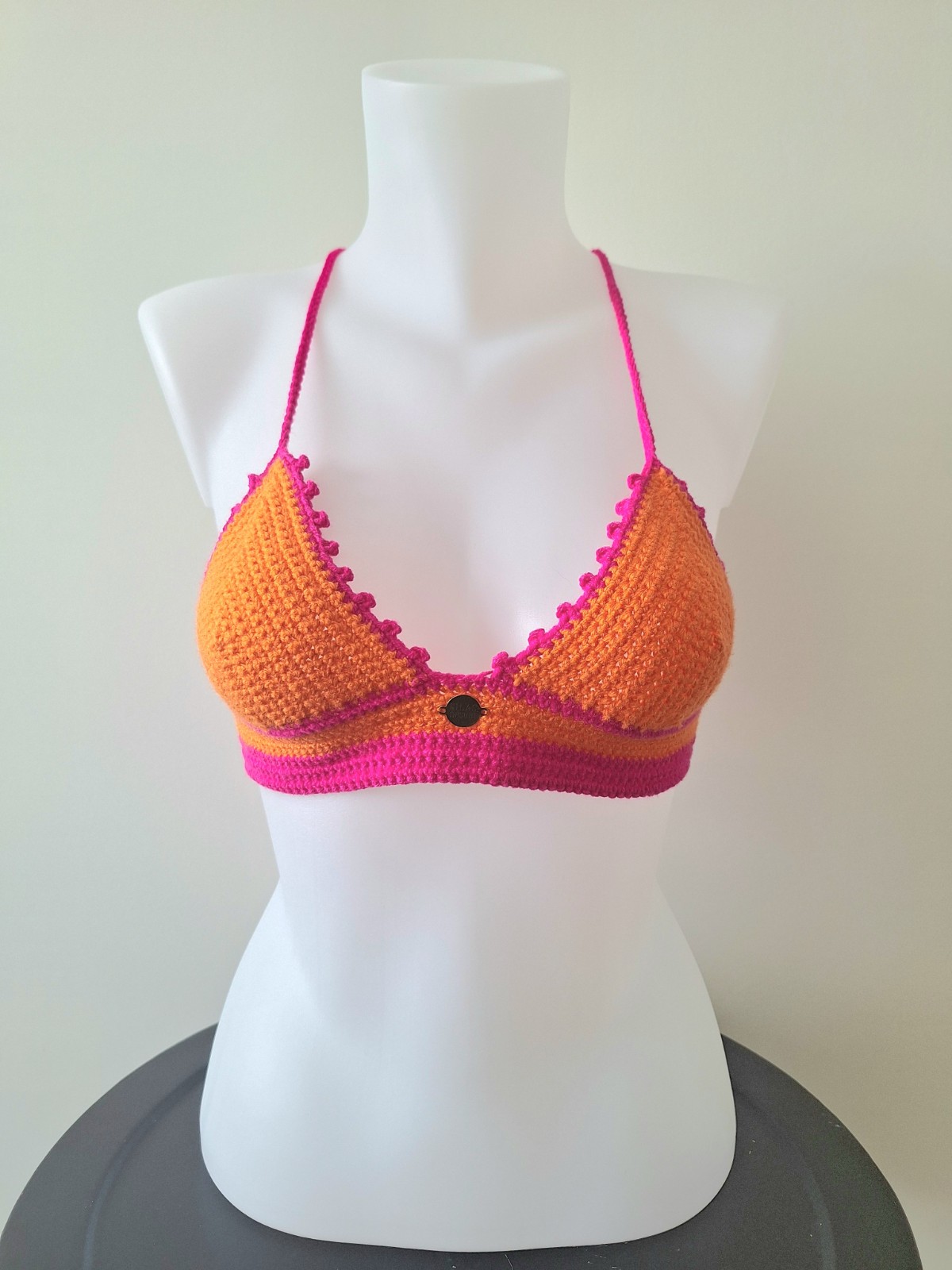 Gehaakt topje | Oranje en knalroze - 124270 Gehaakt topje | Oranje en knalroze