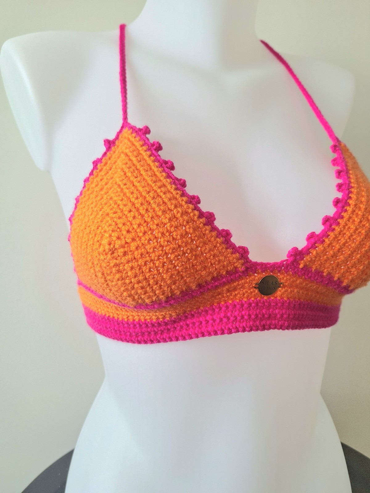 Gehaakt topje | Oranje en knalroze - 124271 Gehaakt topje | Oranje en knalroze