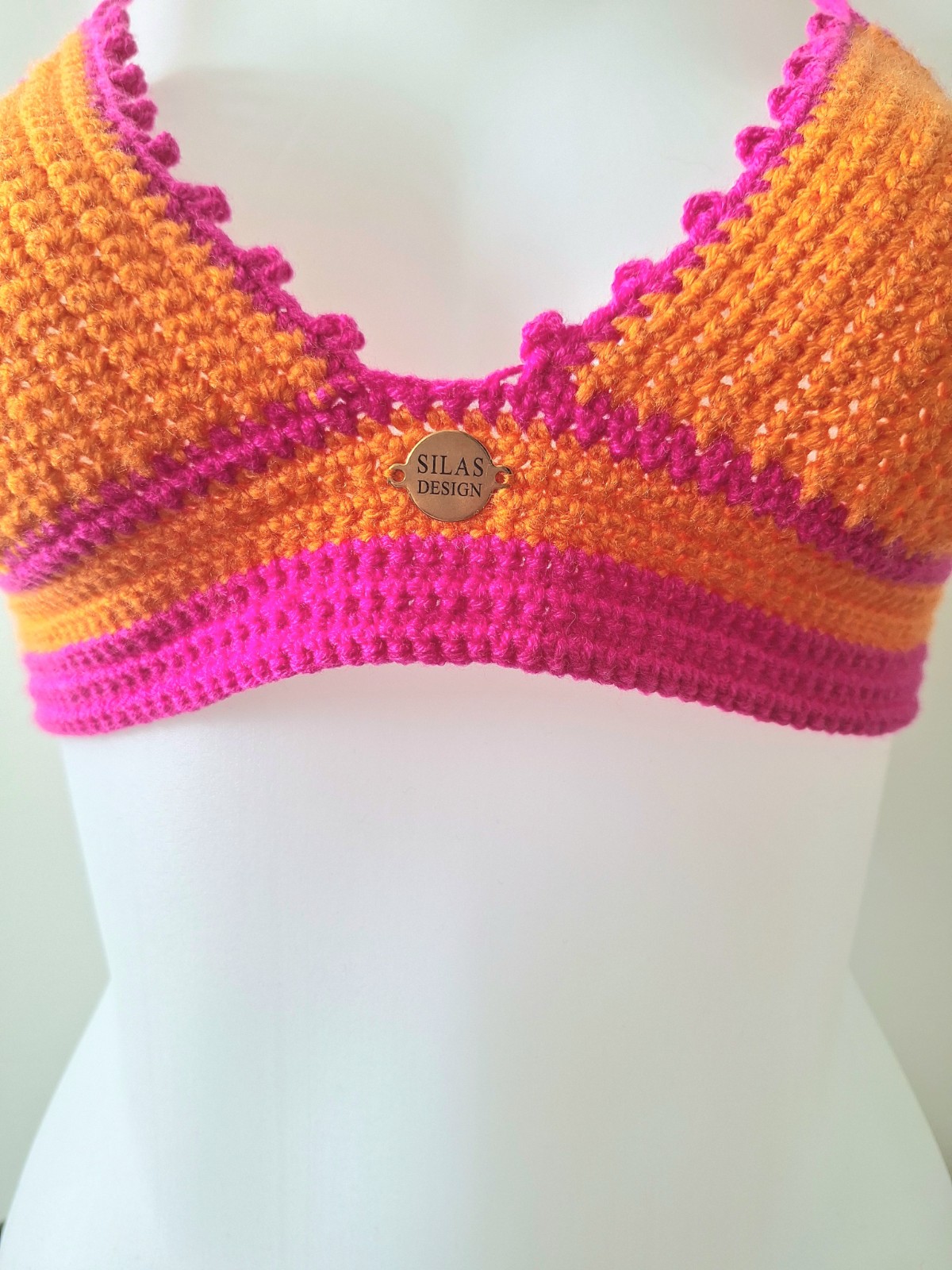 Gehaakt topje | Oranje en knalroze - 124272 Gehaakt topje | Oranje en knalroze